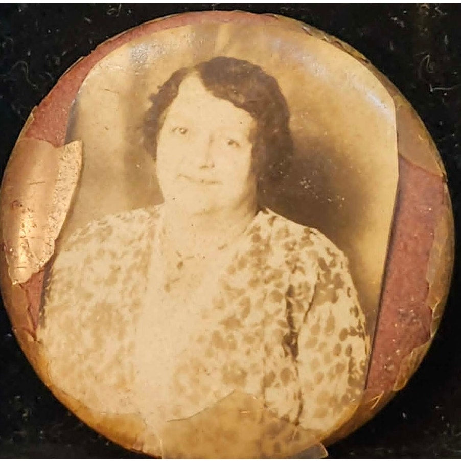 Vintage 20s Antique Celluloid Photo Pocket Mirror Womens Portrait Round Brown