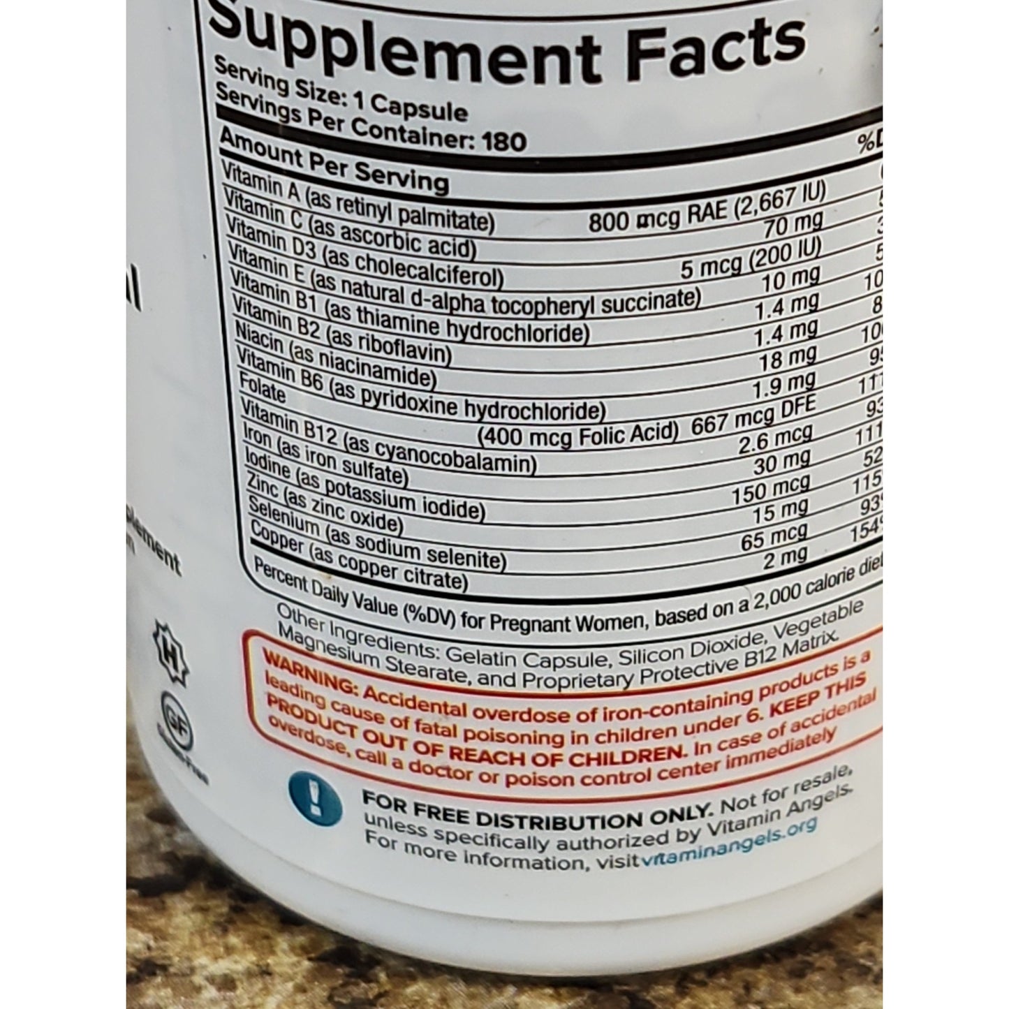 Vitamin Angels Women's Prenatal Vitamin-Mineral Supplement 180ct 8/2026
