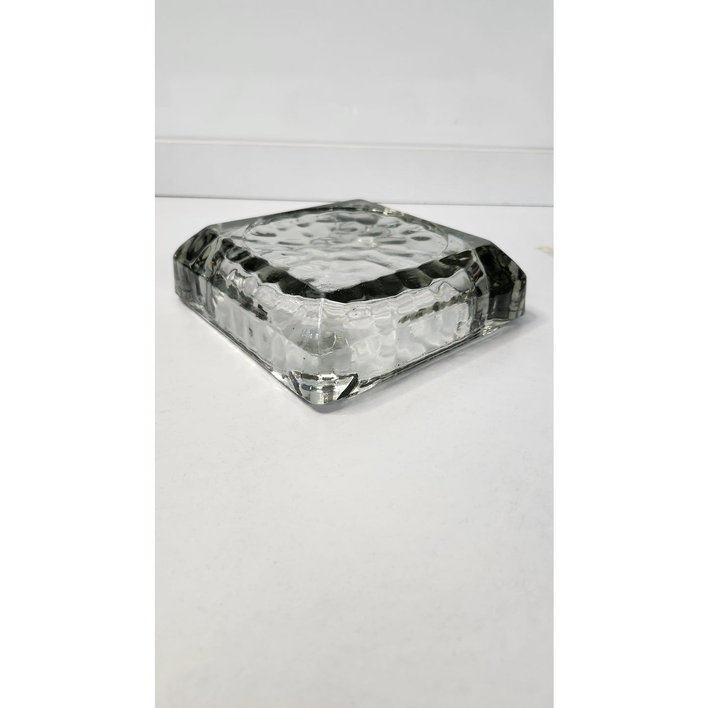 VTG Square Glass Ashtray Clear Textured Ribbed Bubble Base Tobacciana 6 inch