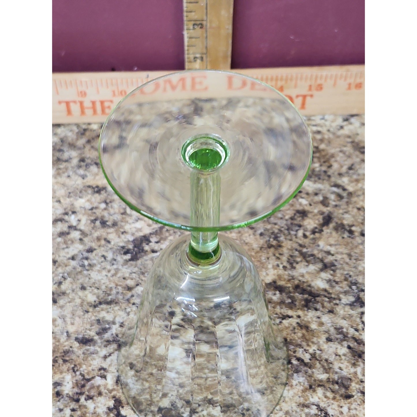 Vintage Green uranium Depression Fluted Fostoria Wine Glass GLOWS