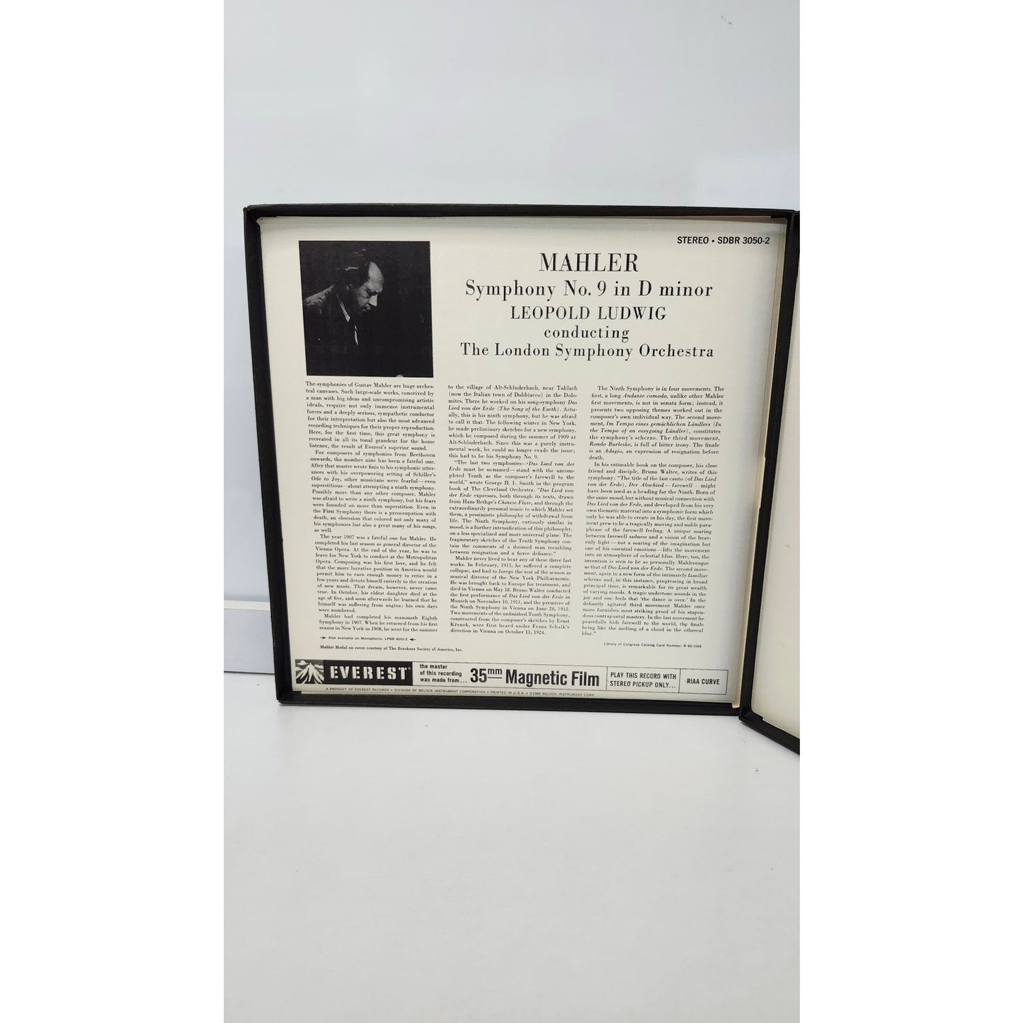 Mahler Leopold Ludwig Symphony No. 9 In D Minor LP Box Set Everest SDBR 3050-2