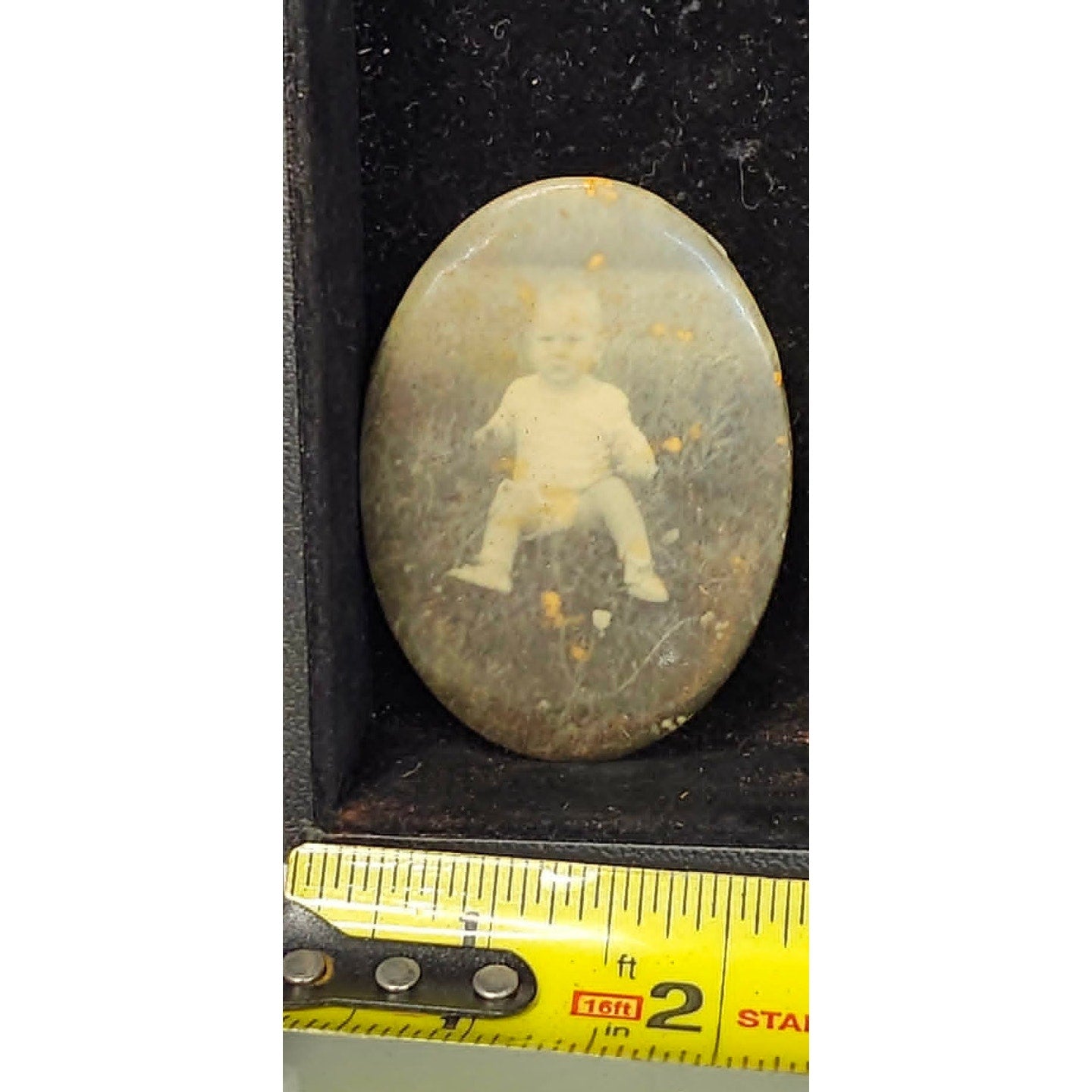 Vintage Antique Celluloid Oval Compact Pocket Mirror Baby Photo Collectible