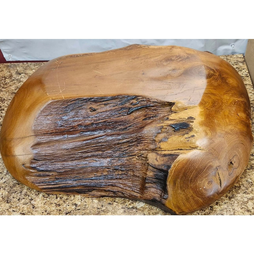 Vintage Hand Carved Teak Wood Live Edge Bowl Large Rustic Centerpiece Heavy