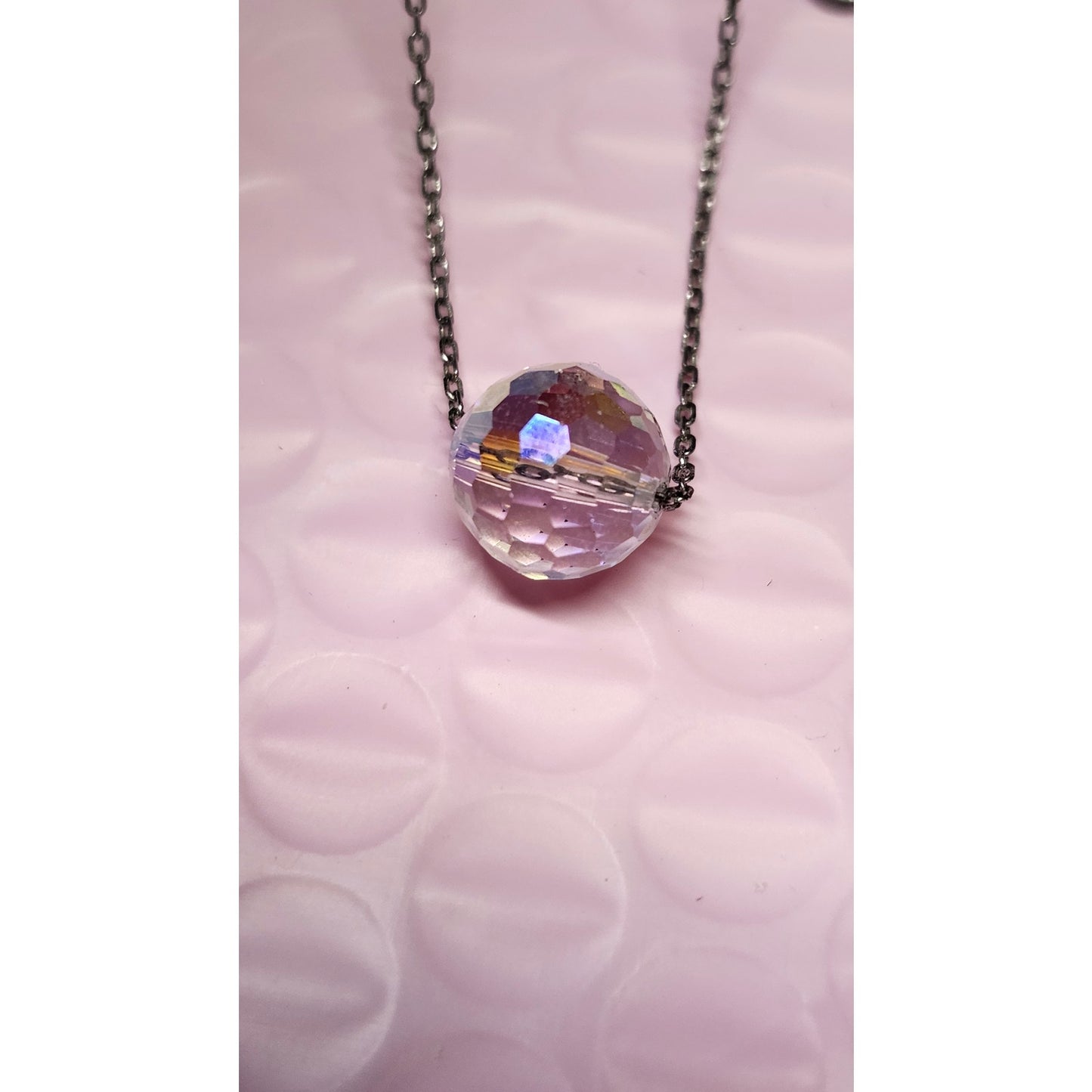 925 Sterling Silver Cable Chain Faceted Crystal Ball Pendant Necklace 18"