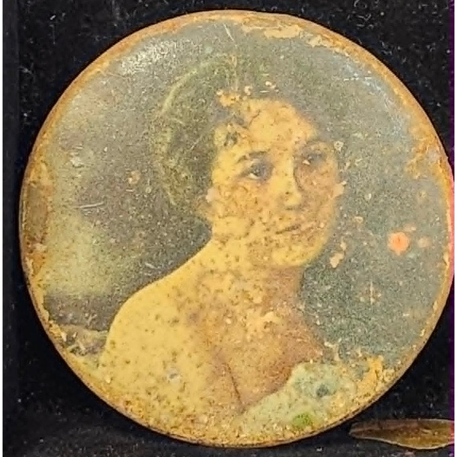 Vintage Mid-Century Compact Pocket Mirror Celluloid Woman Portrait Collectible