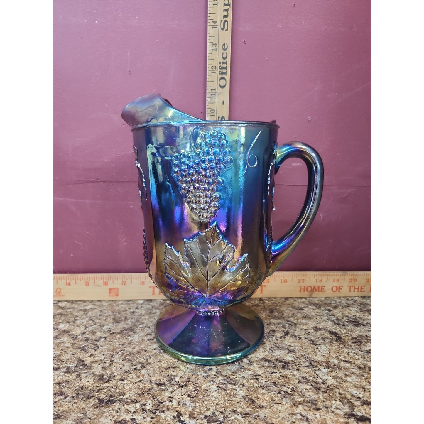 Vintage Indiana Glass Pitcher Blue Carnival Harvest Grape 10 1/4" T