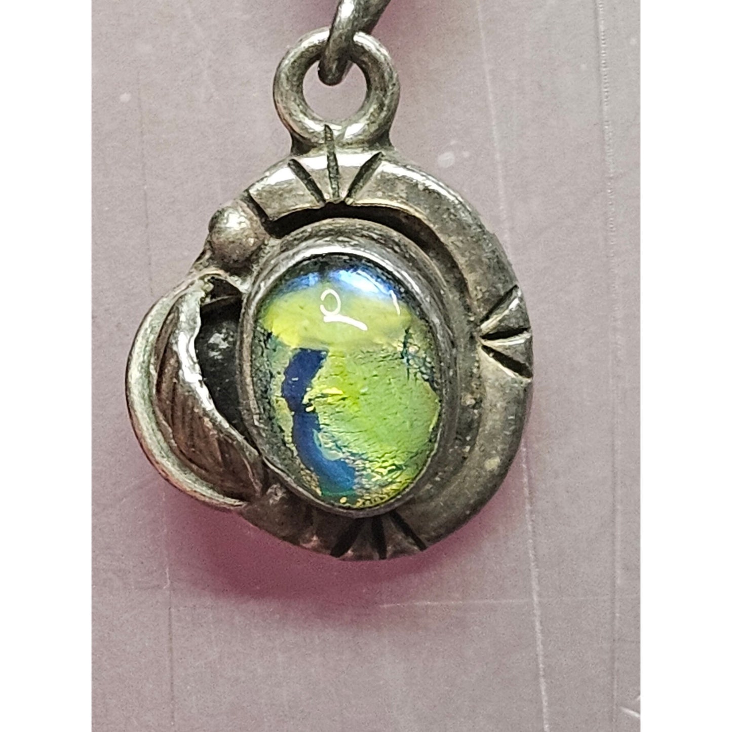 Vintage 925 Sterling Silver Iridescent Cabochon Dangle Earrings