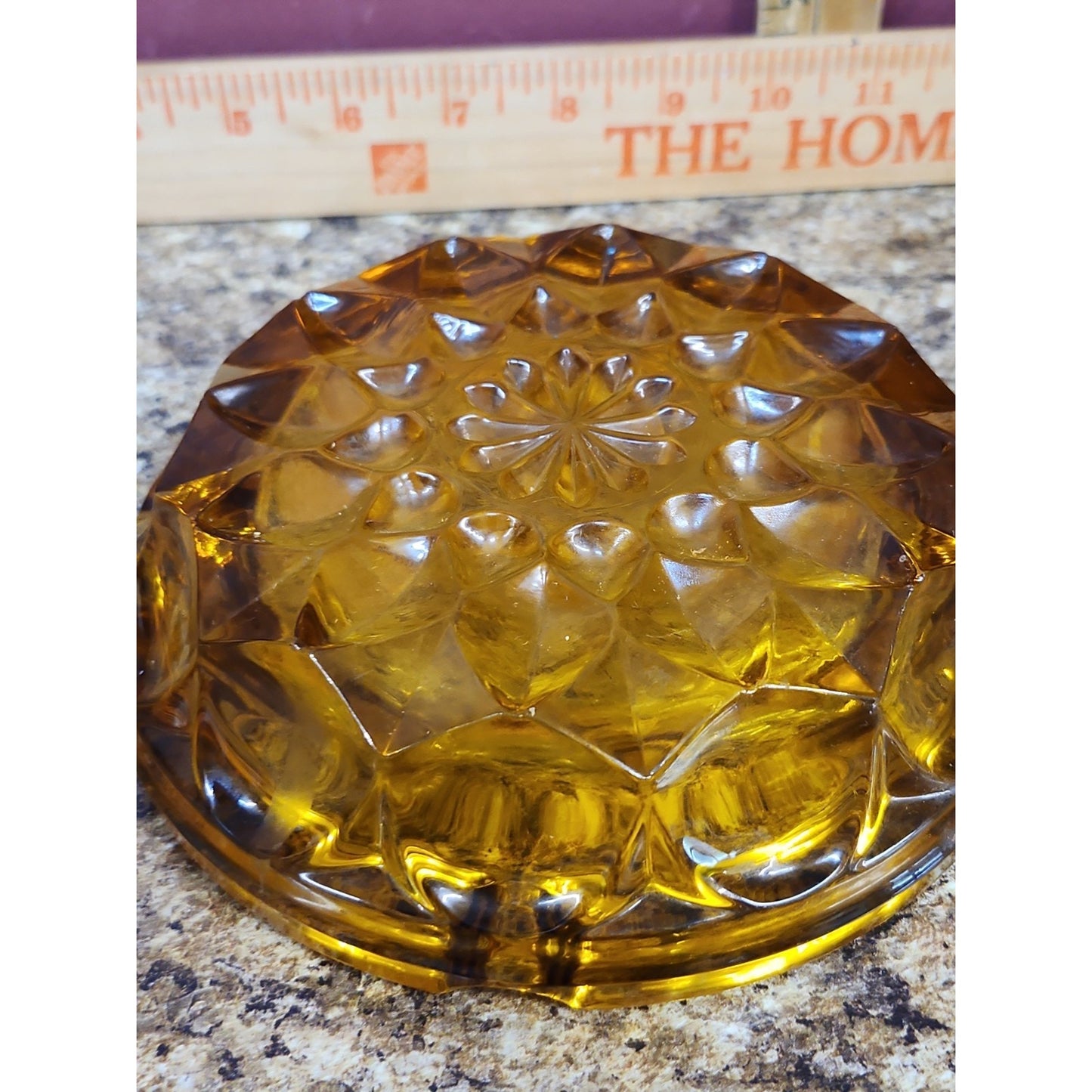 VINTAGE Amber Glass Ashtray Anchor Hocking Fairfield Starburst 6-1/4” Heavy