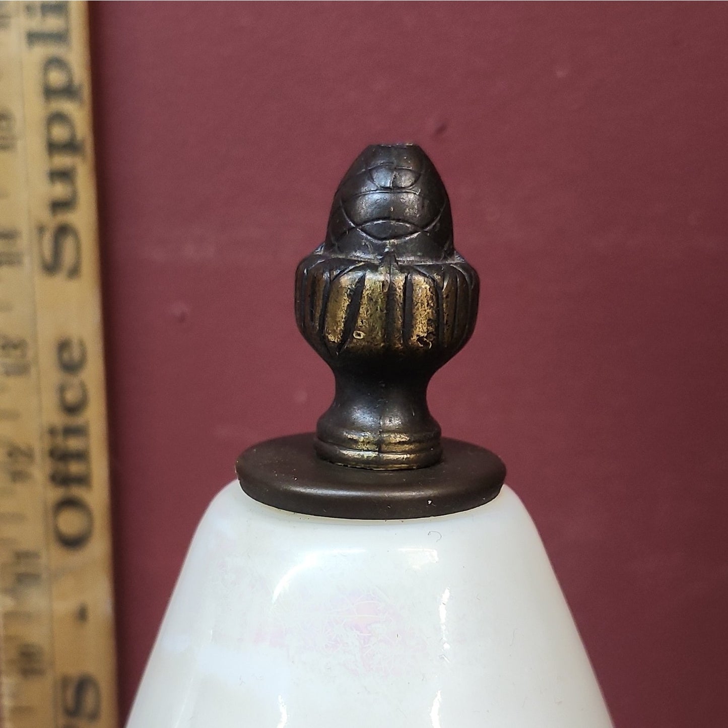 Set of 2 Iridescent White & Gold Glass Cone Lamp Shades Wall Sconce Opaline