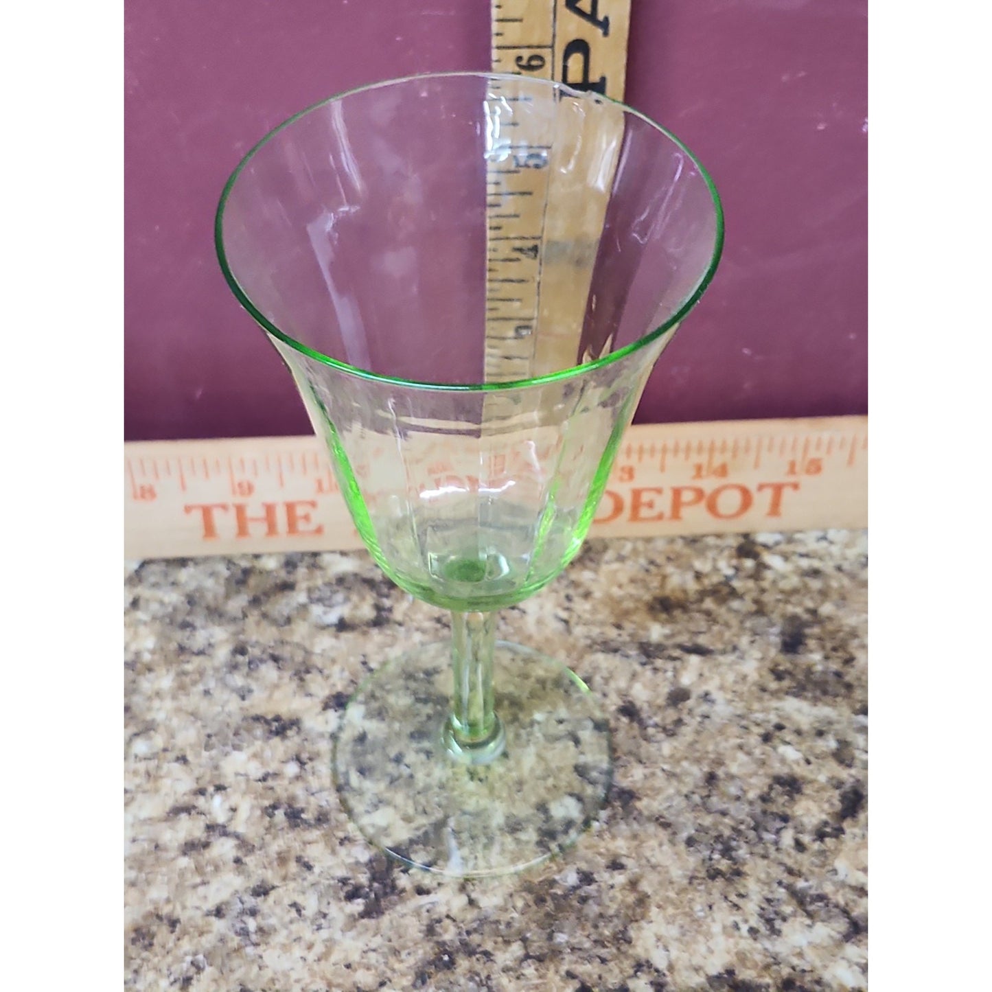 Vintage Green uranium Depression Fluted Fostoria Wine Glass GLOWS