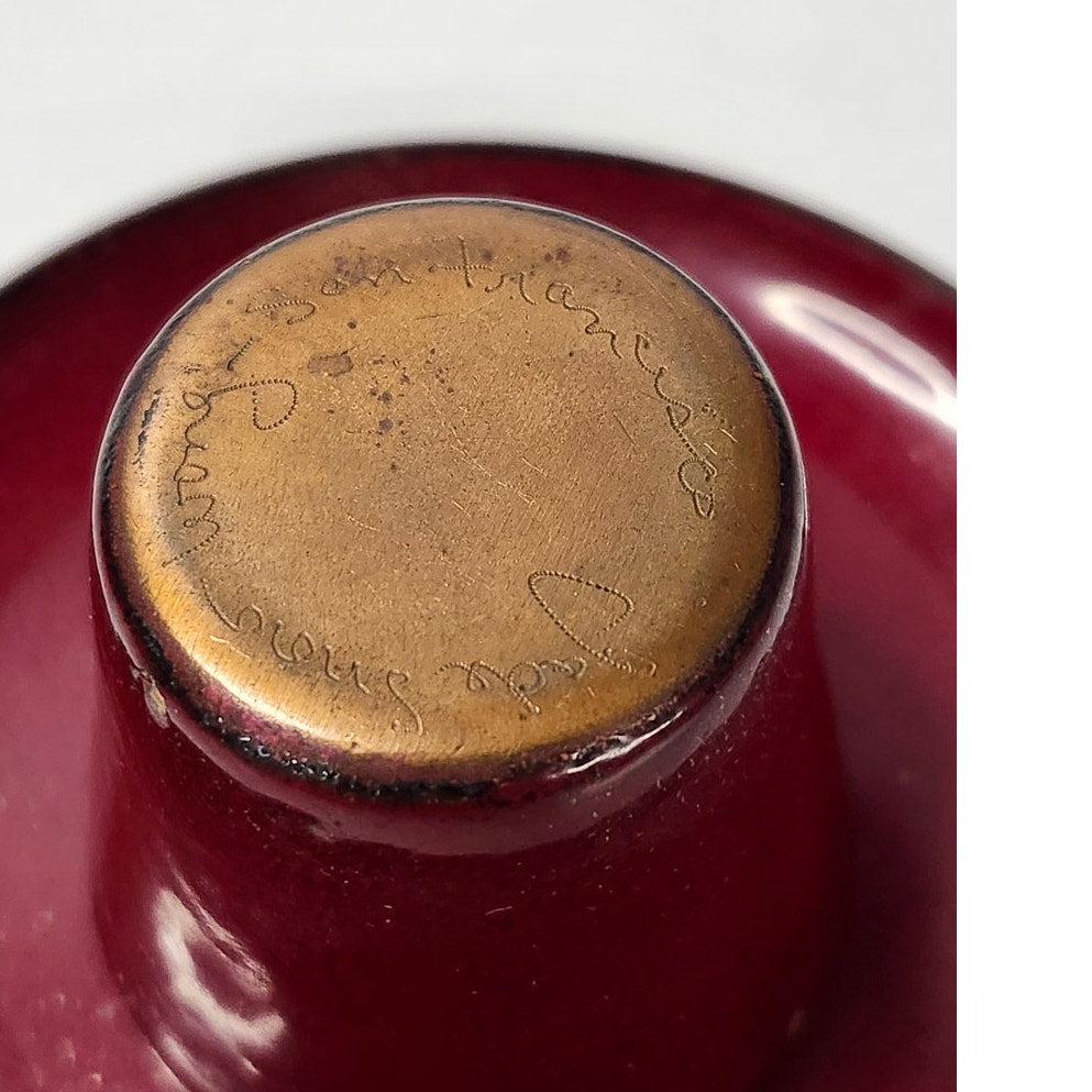 VTG Jade Snow Wong Red Enamel on Copper Cup and Saucer Set Mid Century Signed