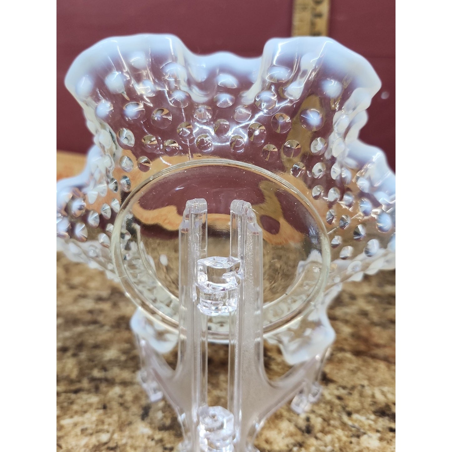 Vintage Fenton Hobnail Crimped Ruffled Edge Glass Candy Dish-Opalescent