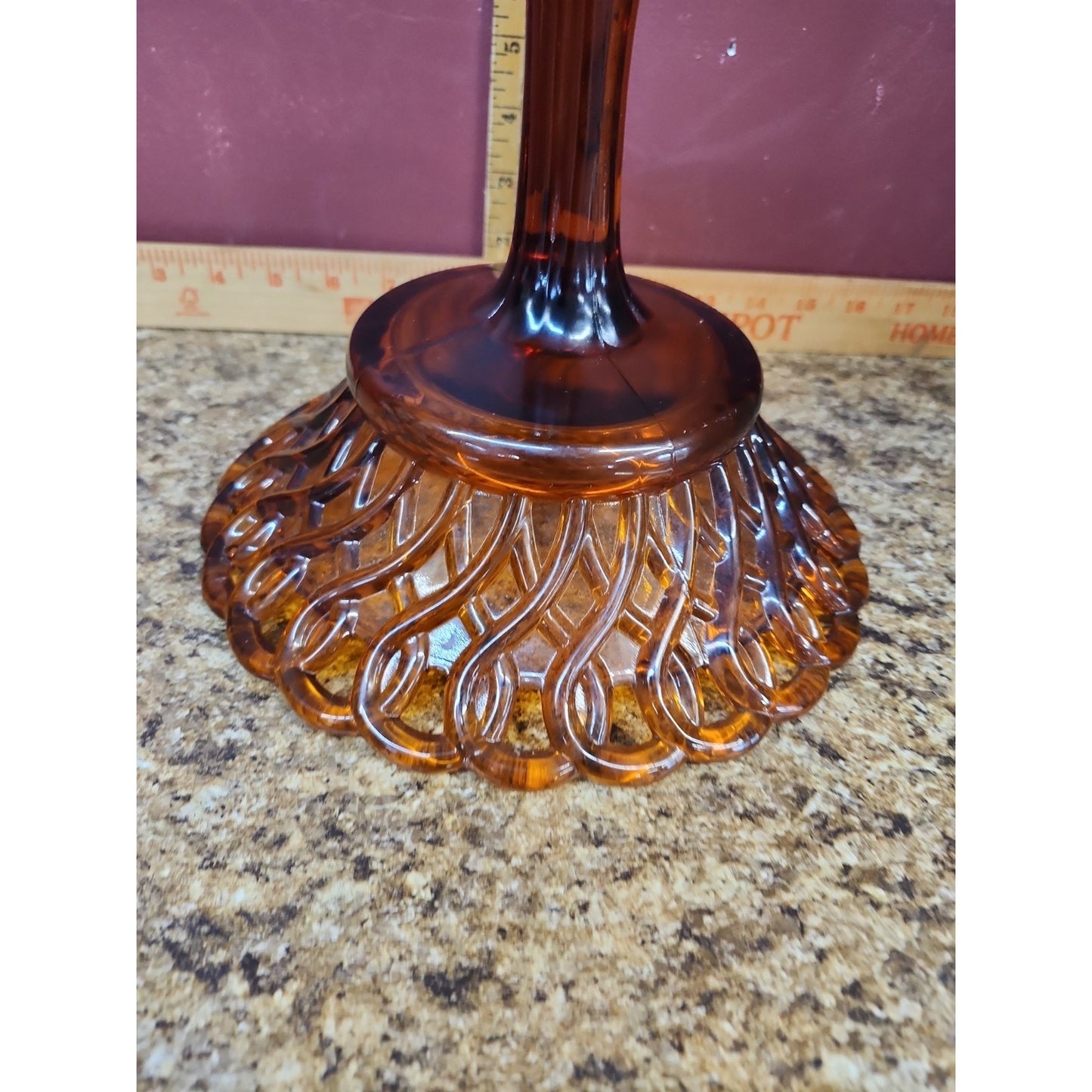 Vintage Amber Glass Basket Weave Pedestal Compote Or Candy Dish