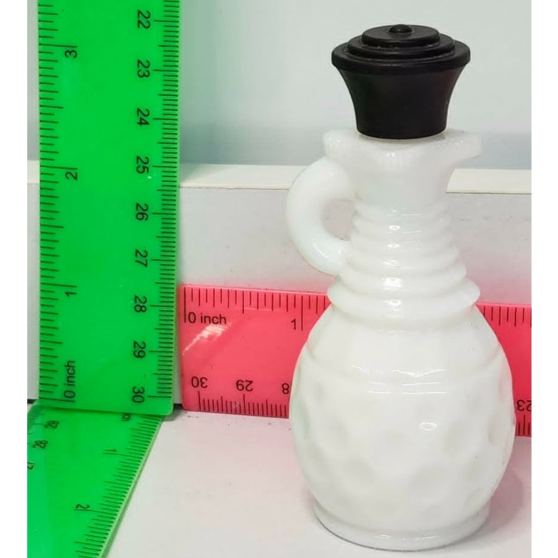 Vintage Milk Glass Cruet Dimple Bottle & Weavetex Basketweave Bowl Set White