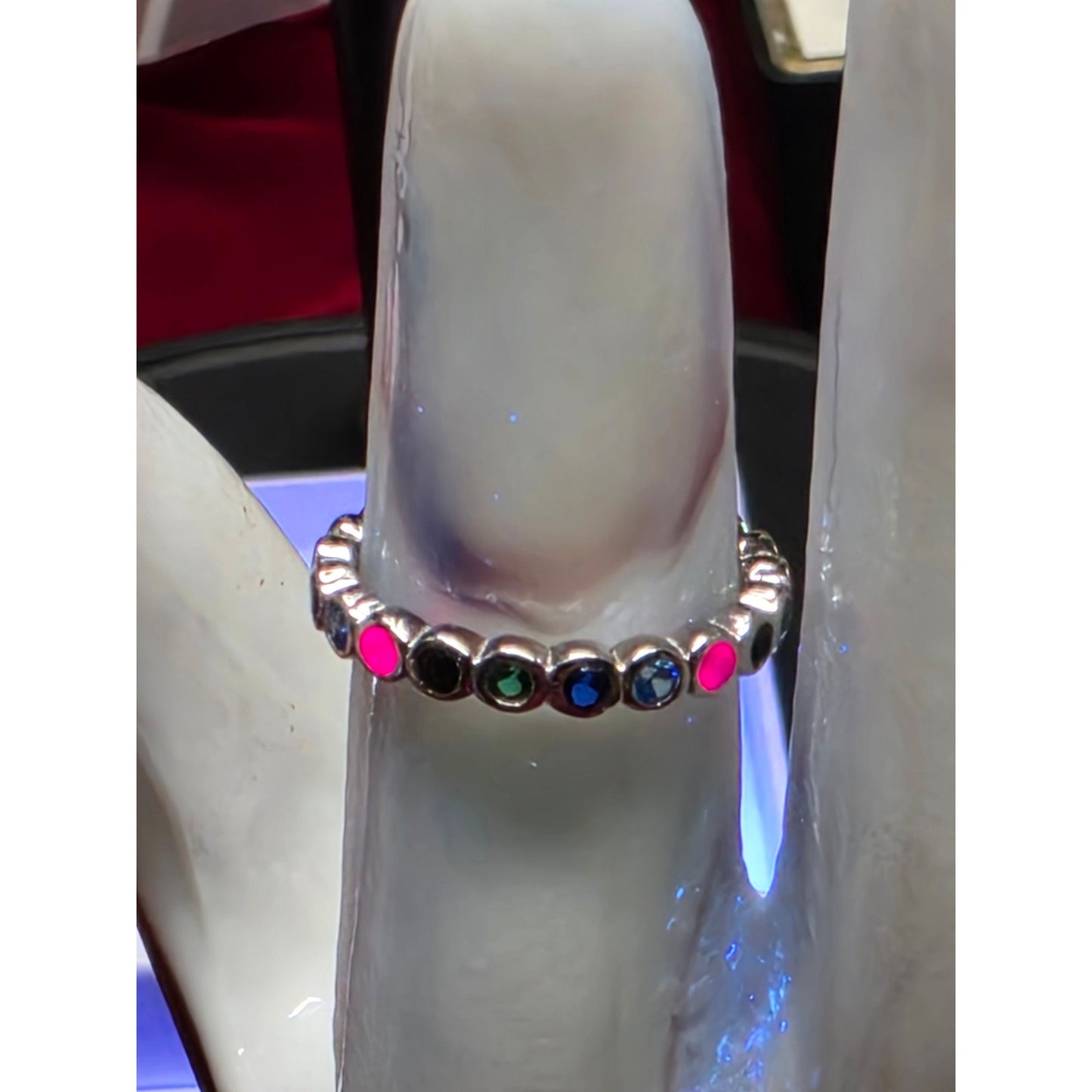 Sterling Silver Rainbow Rhinestone Eternity Band Ring Size 5.25 Stackable