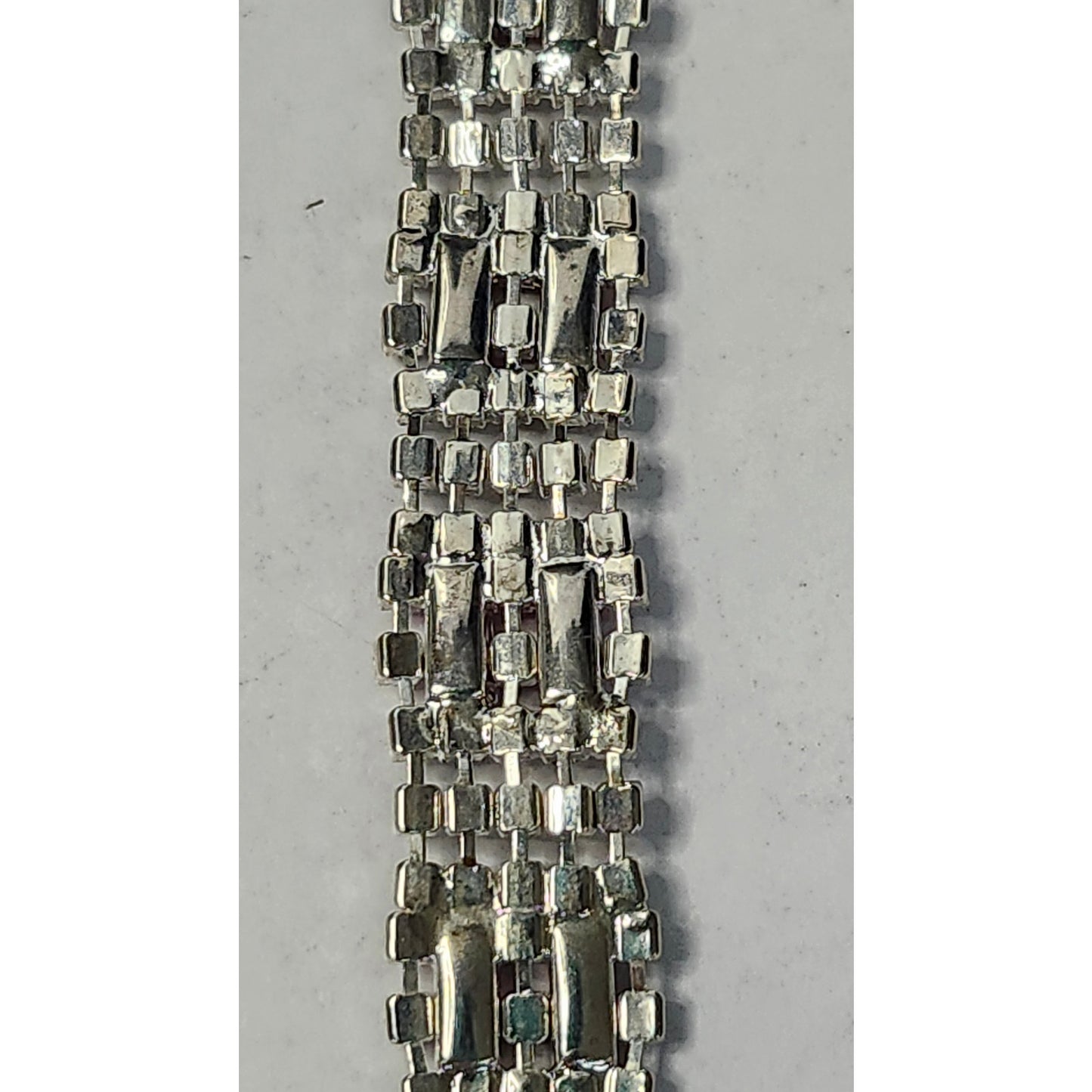 Vintage Ruby Rhinestone Silver-Tone Link Costume Bracelet 7.25"