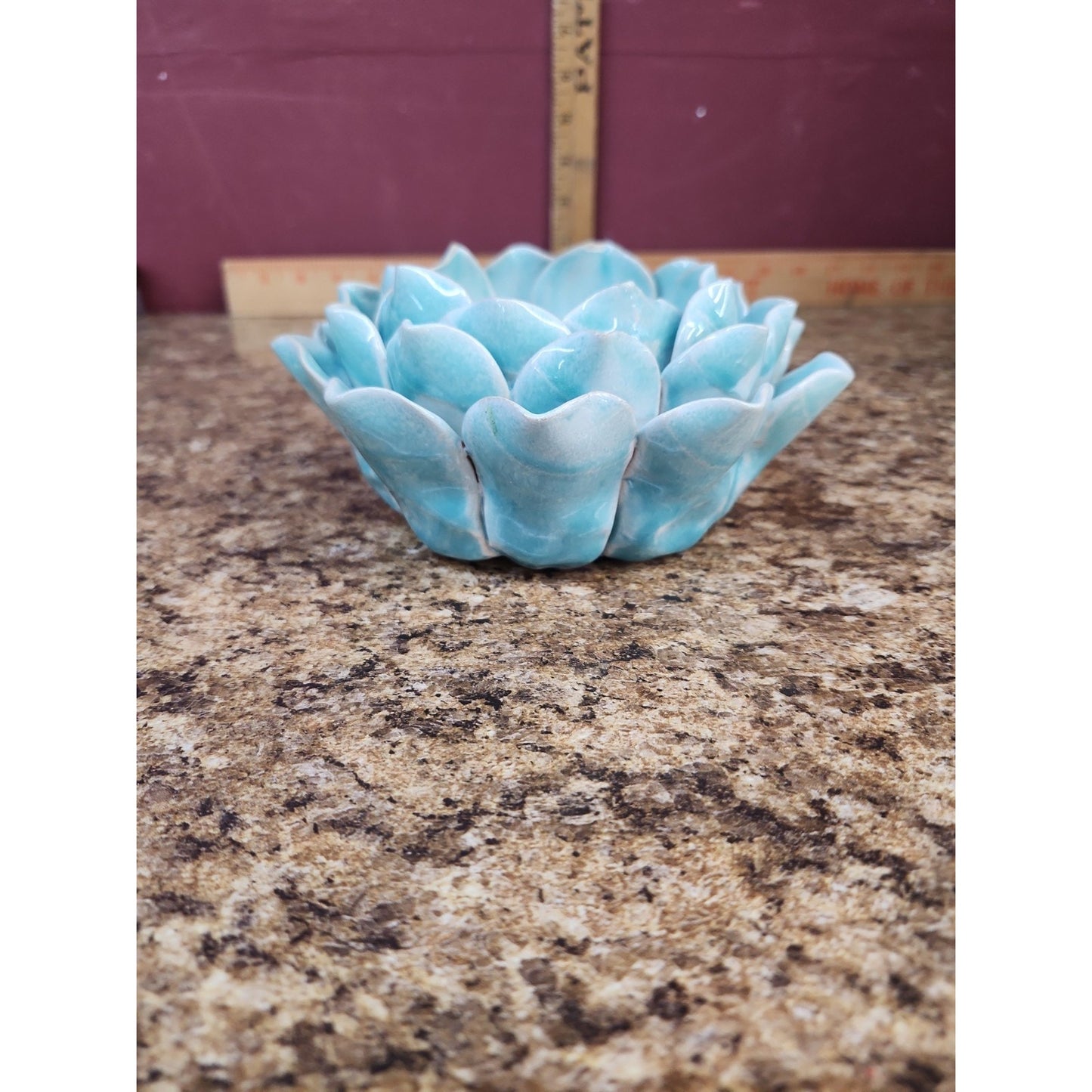 Ceramic Lotus Trinket Dish / Candle Holder Blue