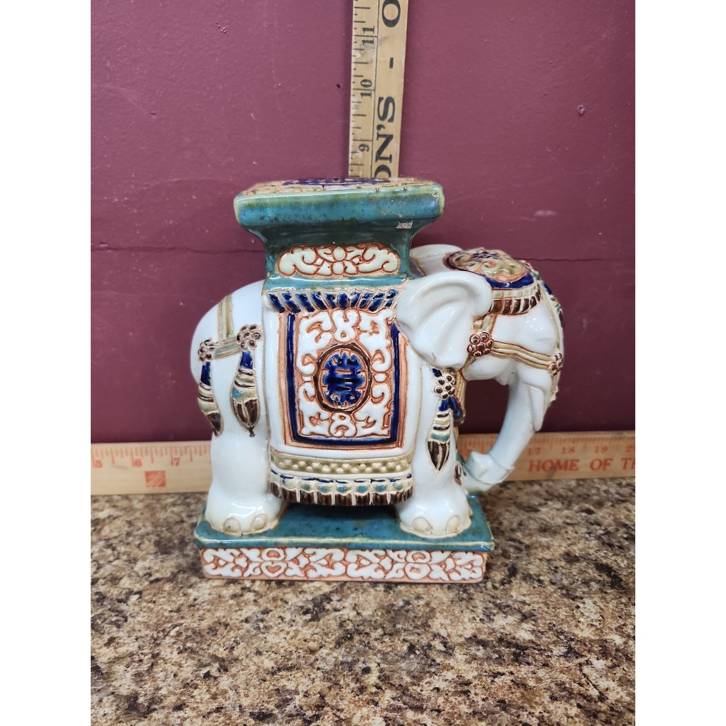 Vintage Chinoiserie glazed ceramic elephant plant stand