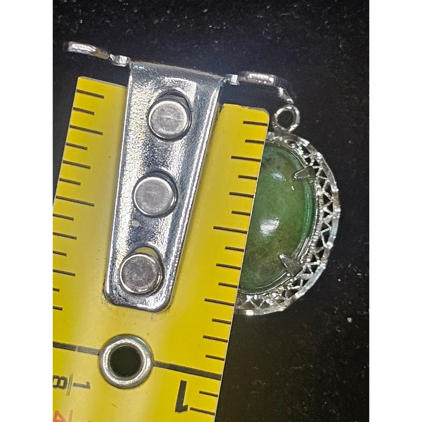 Vintage Sterling Silver Green Cabochon Oval Pendant