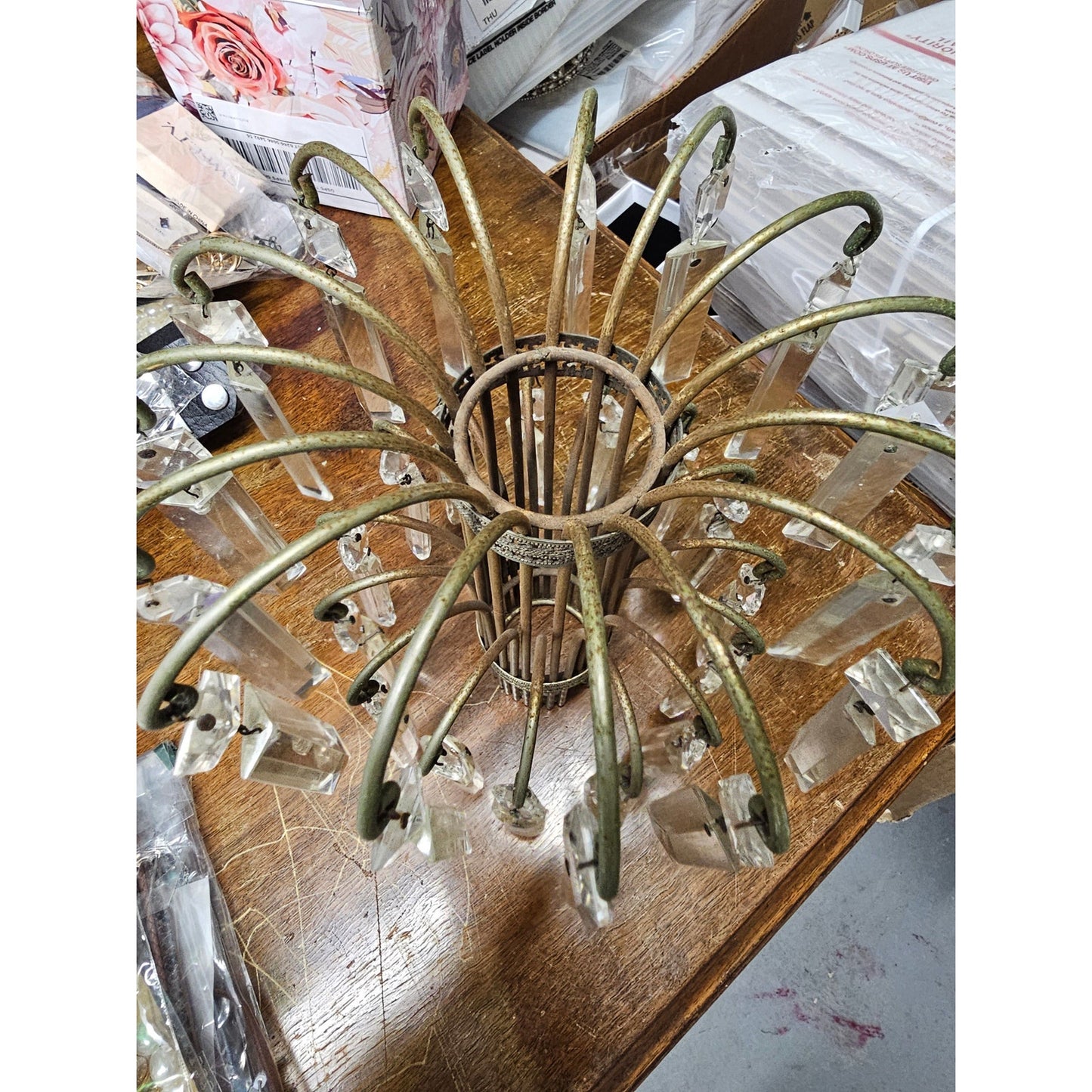 Vintage Hollywood Regency Waterfall Prism Lamp Tops Brass Deco Tamble Lamp