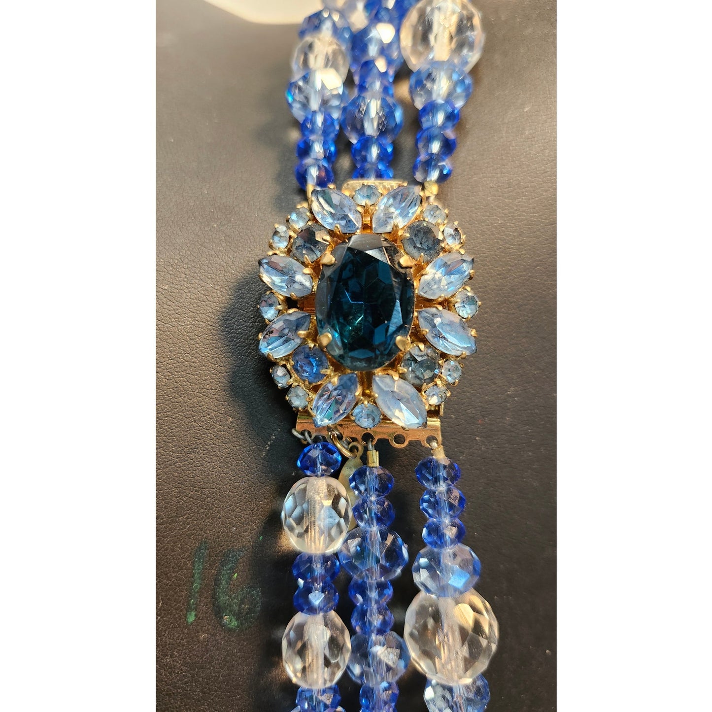 Vintage Darien Multi Strand Faceted Bead Necklace Blue Clear Lead Crystal 21"