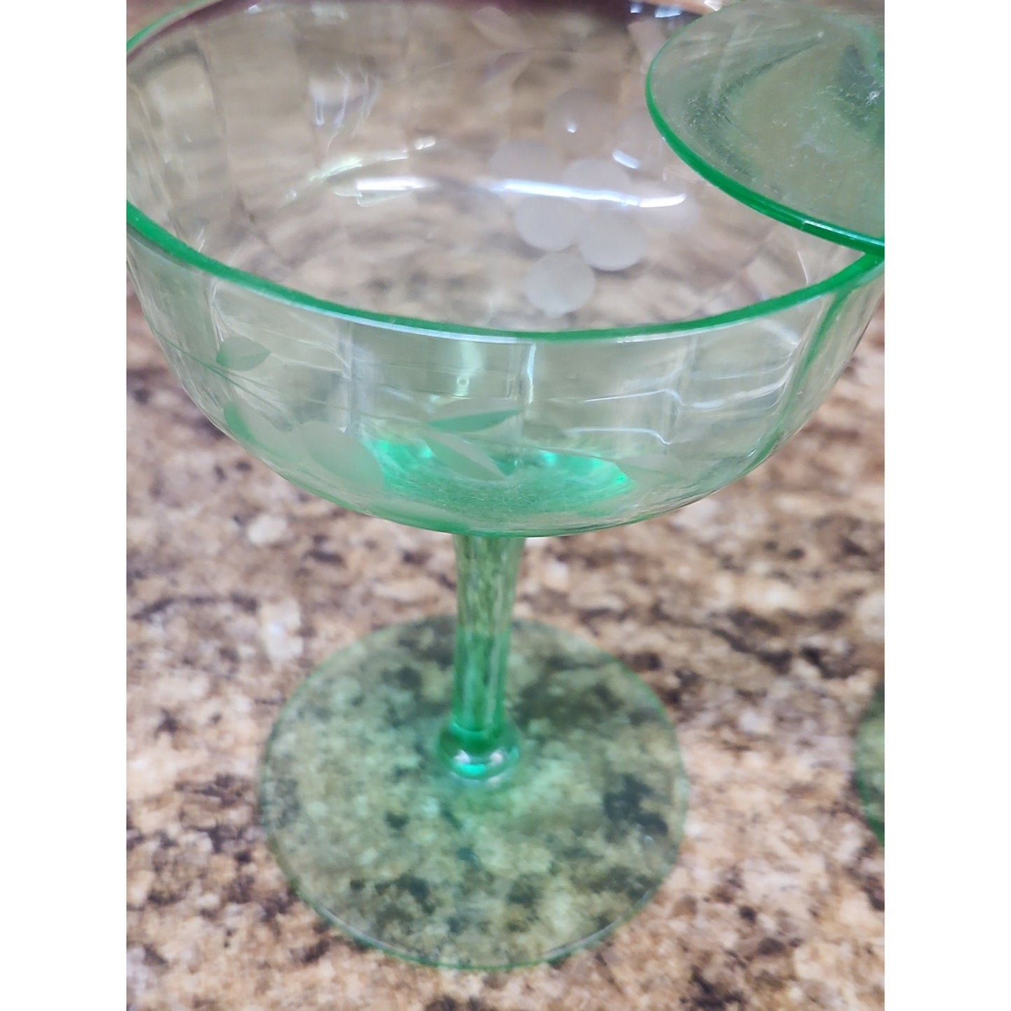 Lot Of 3 Vintage Uranium Glass Stemmed Champagne Glasses Excellent UV Glow!