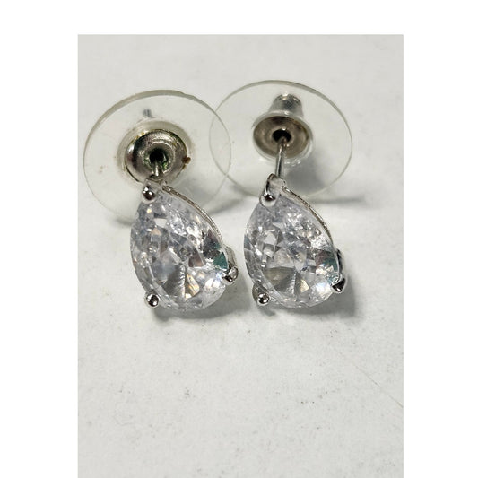 KJL Kenneth Jay Lane Pear Cut Faux Diamond CZ Stud Earrings Silver Tone Costume