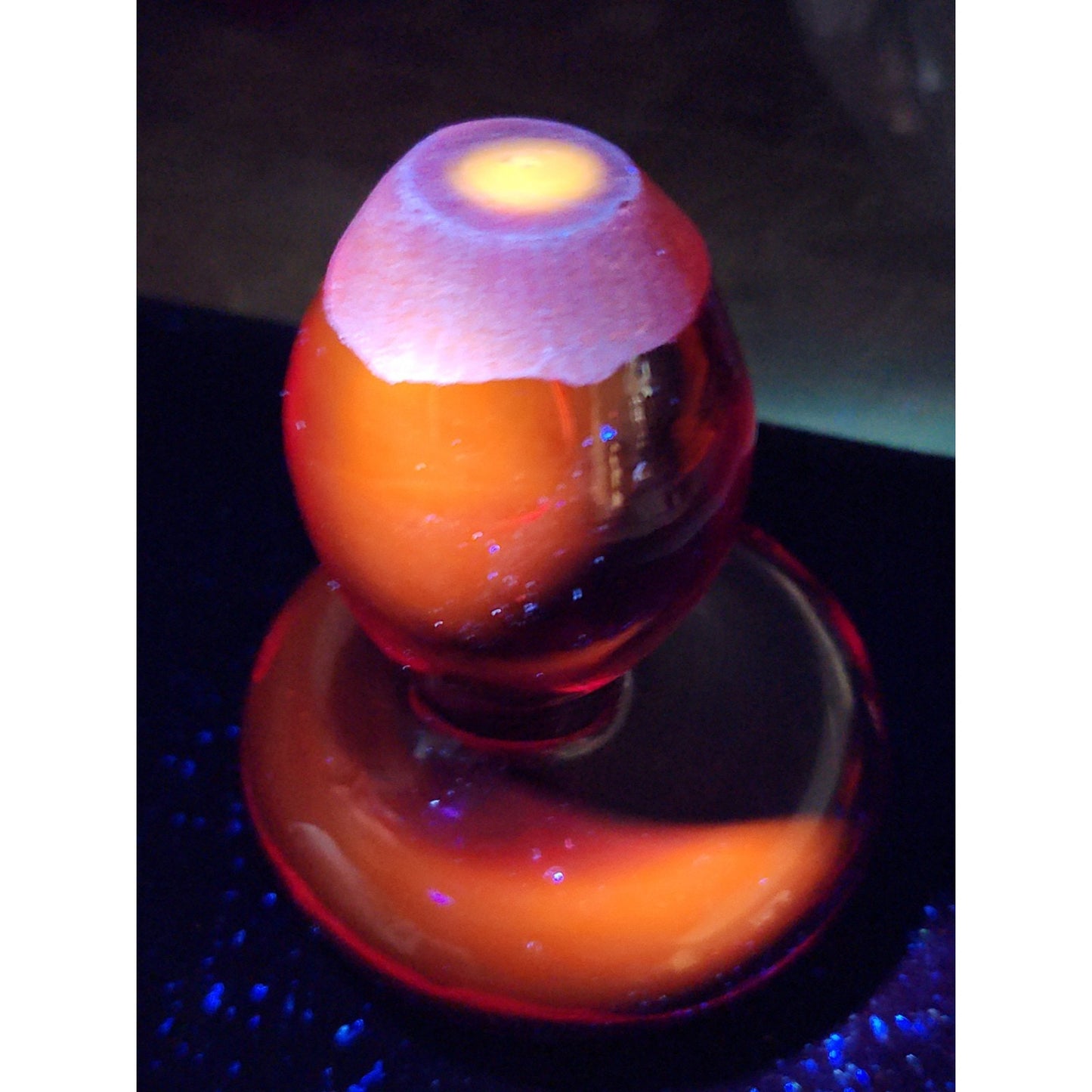 Blenko Ruby Red Glass Decanter Bottle Mushroom Stopper Glows