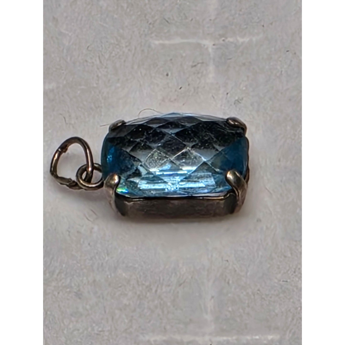 Vintage Sterling Silver Faceted Blue Pendant Gemstone Charm