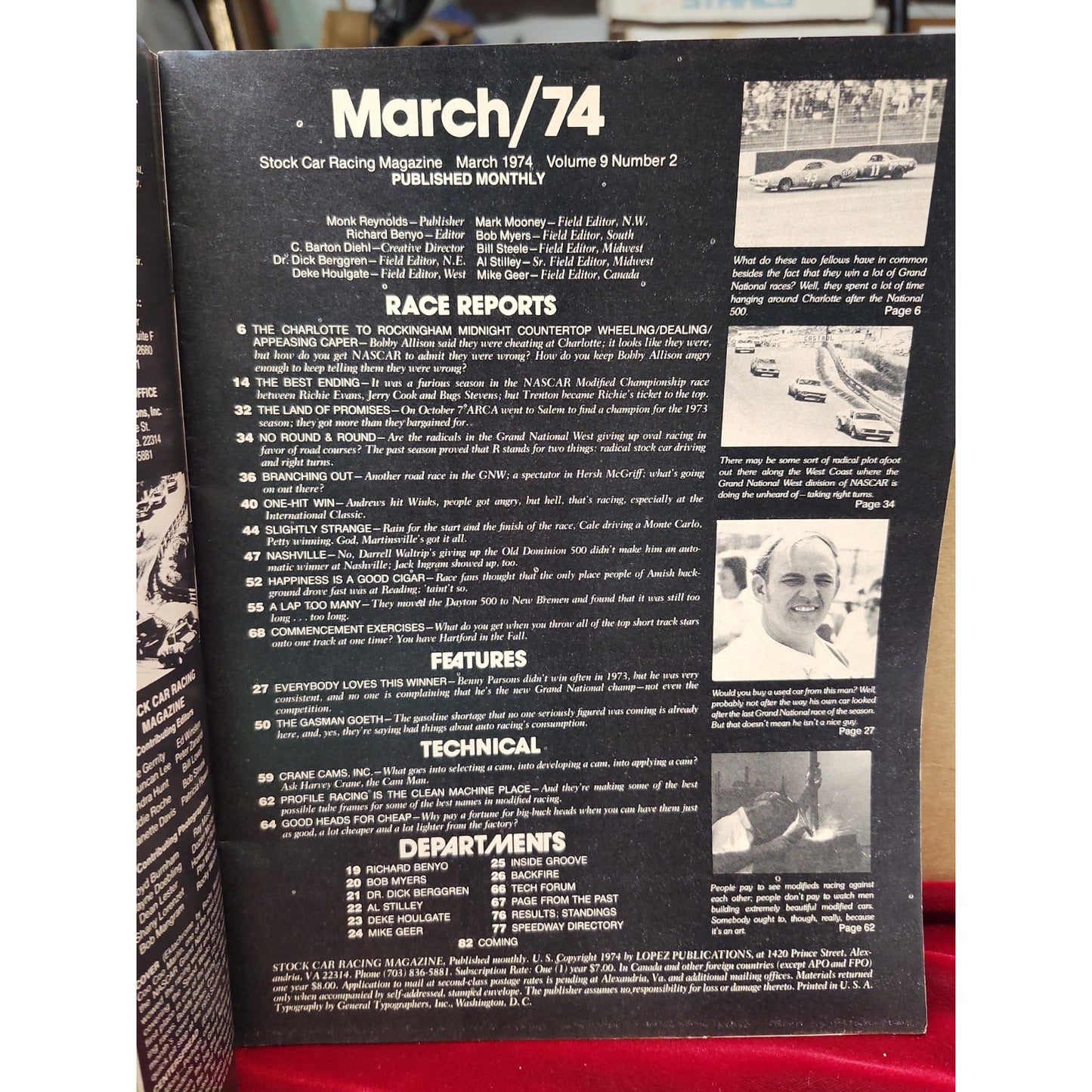 Stock Car Racing Magazine March 1974 Chevy Head Secret Short Track Benny Parsons