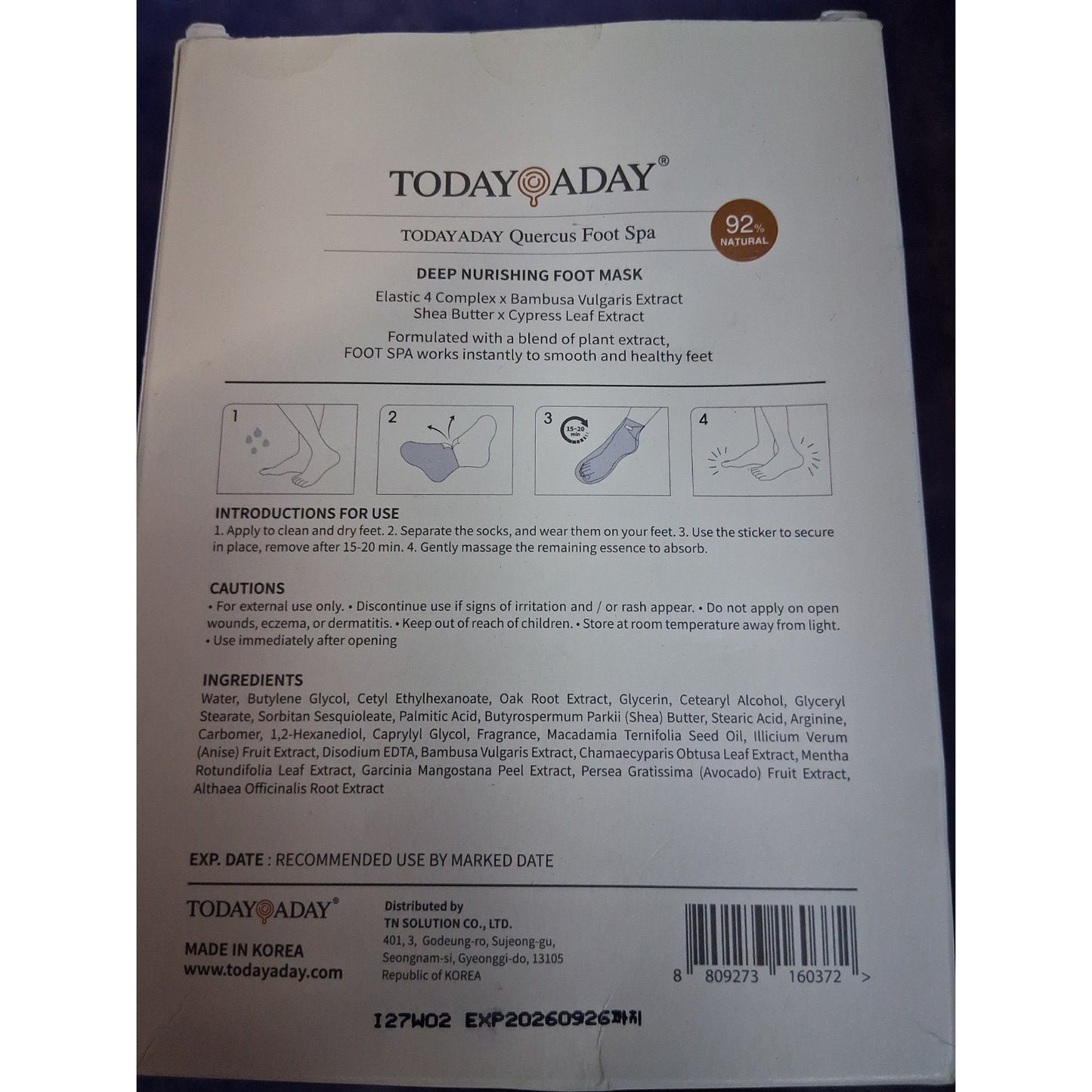 TODAYADAY Quercus Foot Spa Foot Mask Sheet Oak Root Shea Butter 5pcs Exp 09/2026