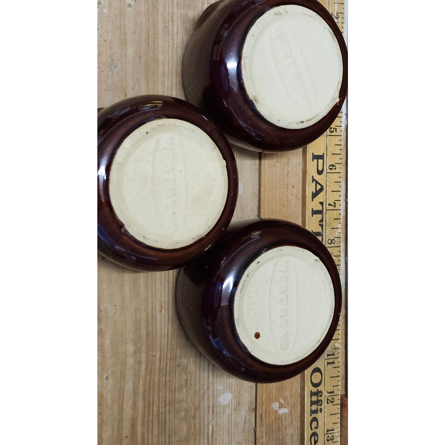 Vintage West Bend Stoneware Bean Pots Set of 3 Brown Glazed Ceramic USA 3"