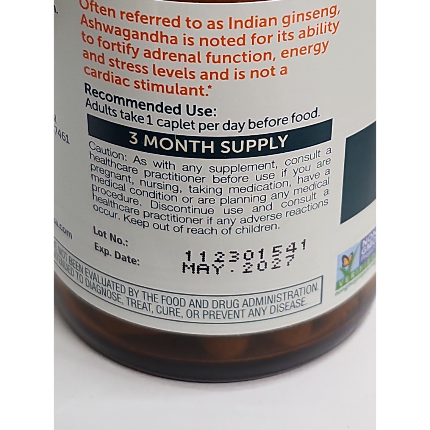 Himalaya Organic Non-GMO Ashwagandha Herbal Supplement 90 Caplets 3 Month Supply