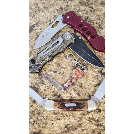 Rough Rider 3 Blade Folding Pocket Knife Brown Bone Handle Stainless Steel Lot