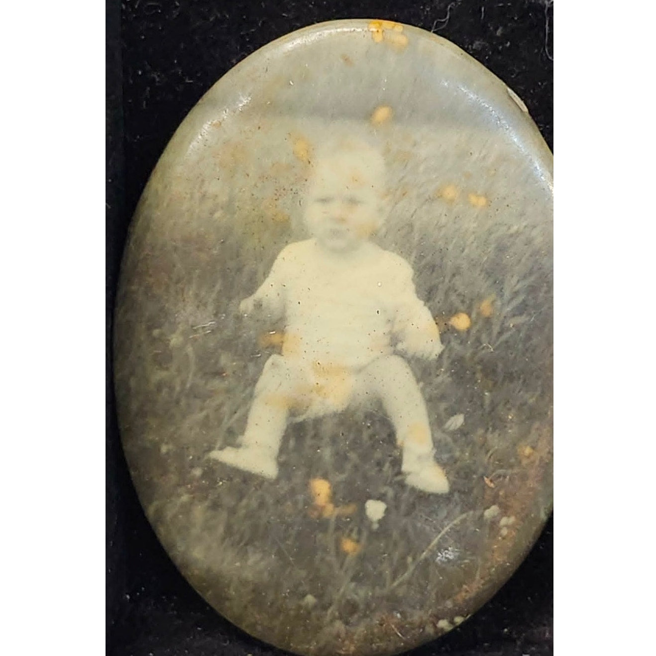 Vintage Antique Celluloid Oval Compact Pocket Mirror Baby Photo Collectible
