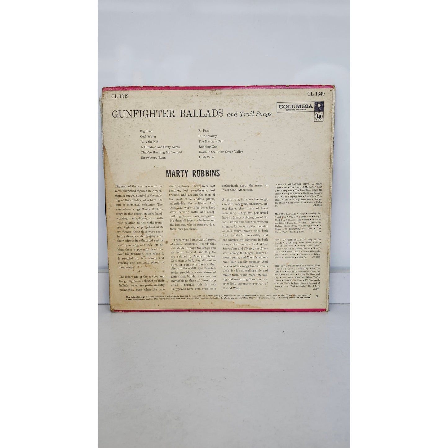 Vintage Marty Robbins Gunfighter Ballads & Trail Songs LP Vinyl Columbia CL 1349