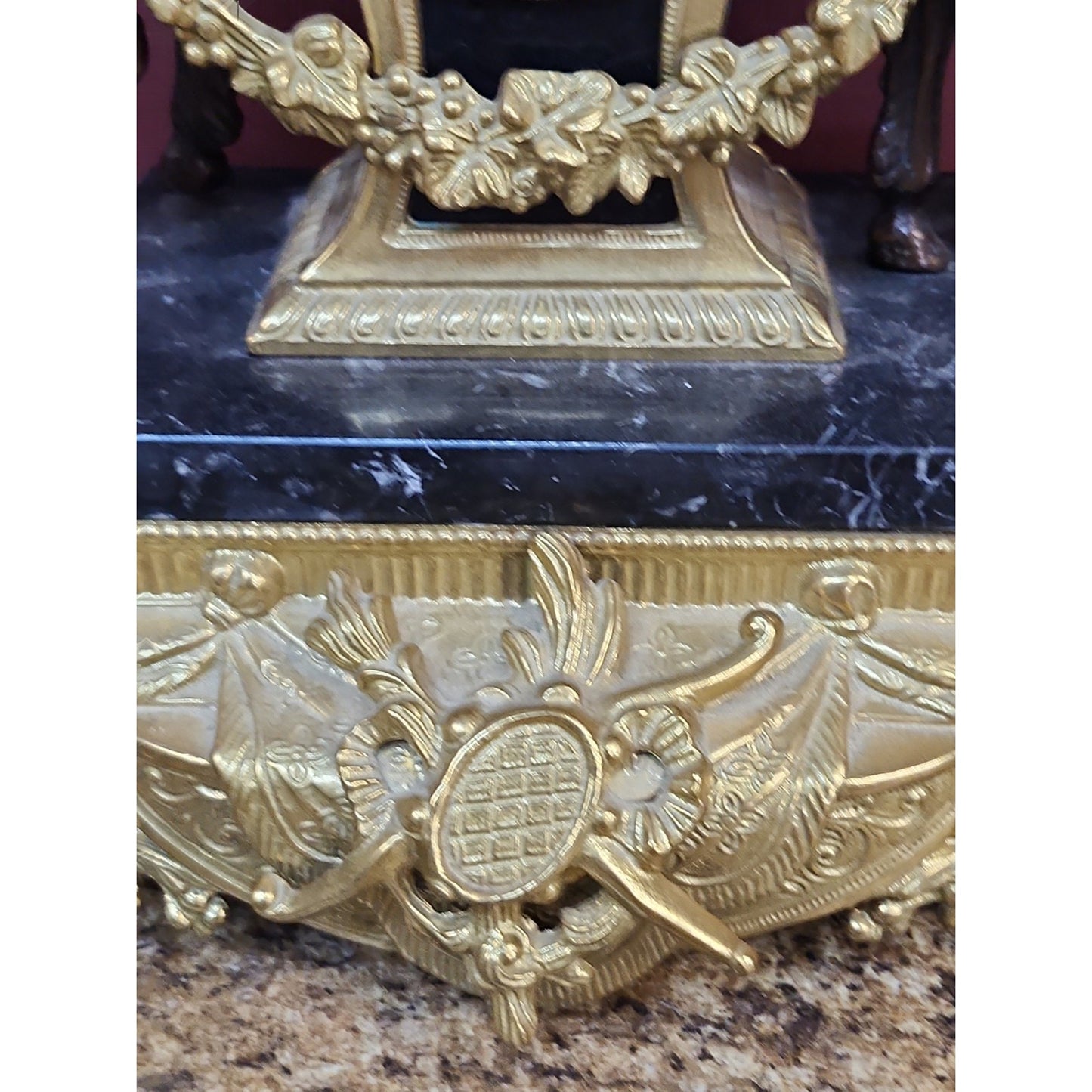 Large Imperial Lancini Italian Made Gilded Bronze & Marble Mantle Clock Satyrs