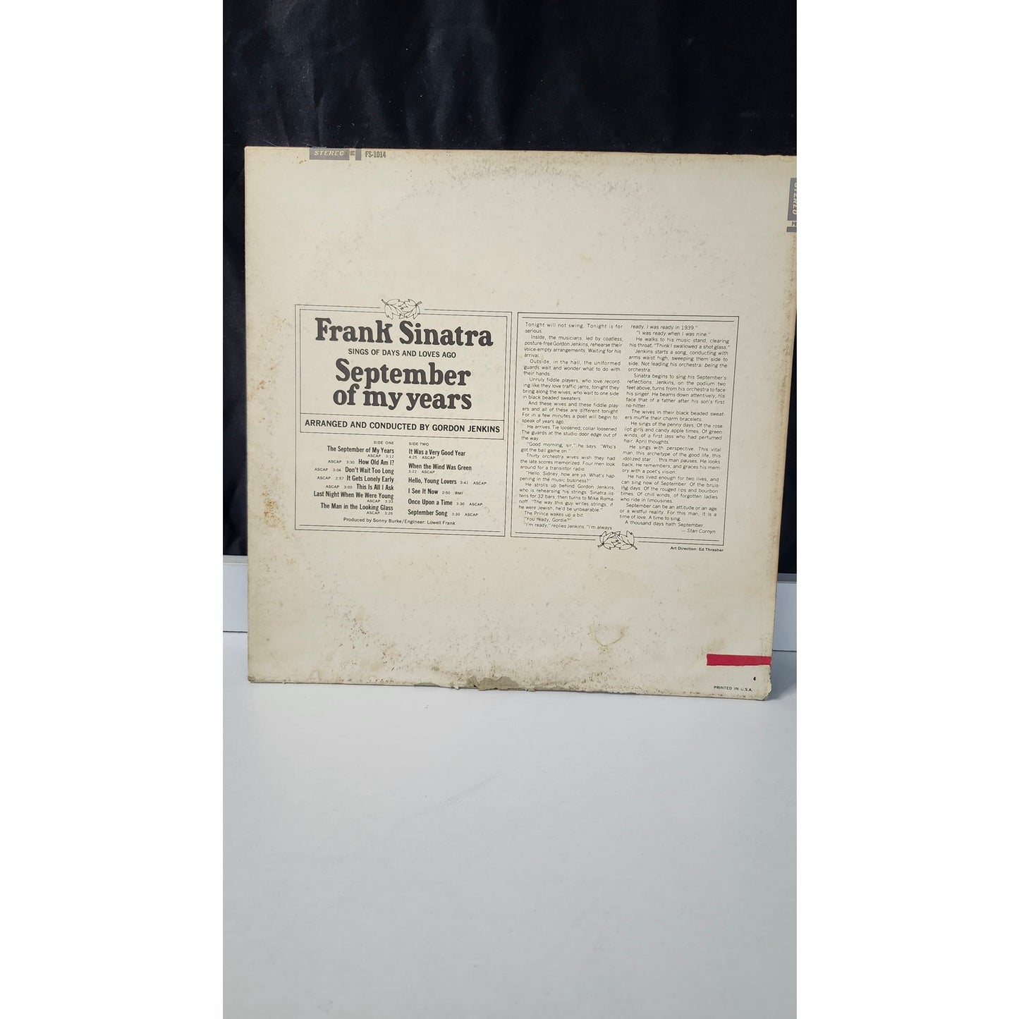 Frank Sinatra September Of My Years Stereo LP Vinyl Record Reprise FS 1014 Jazz