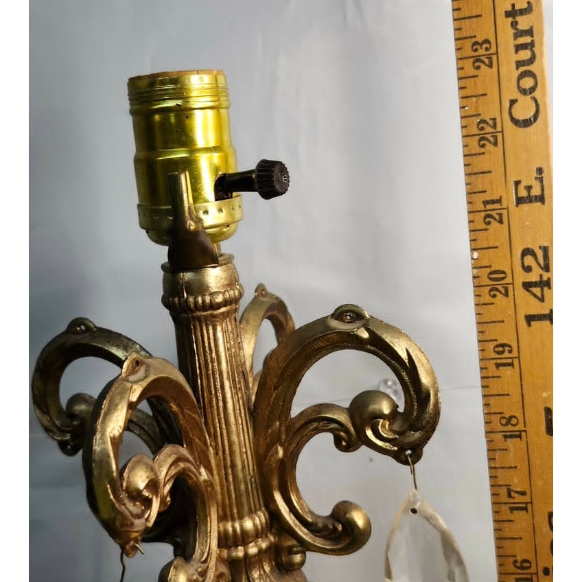 Vintage Brass Diamond Cut Crystal Glass Table Lamp Night Light Hollywood Regency