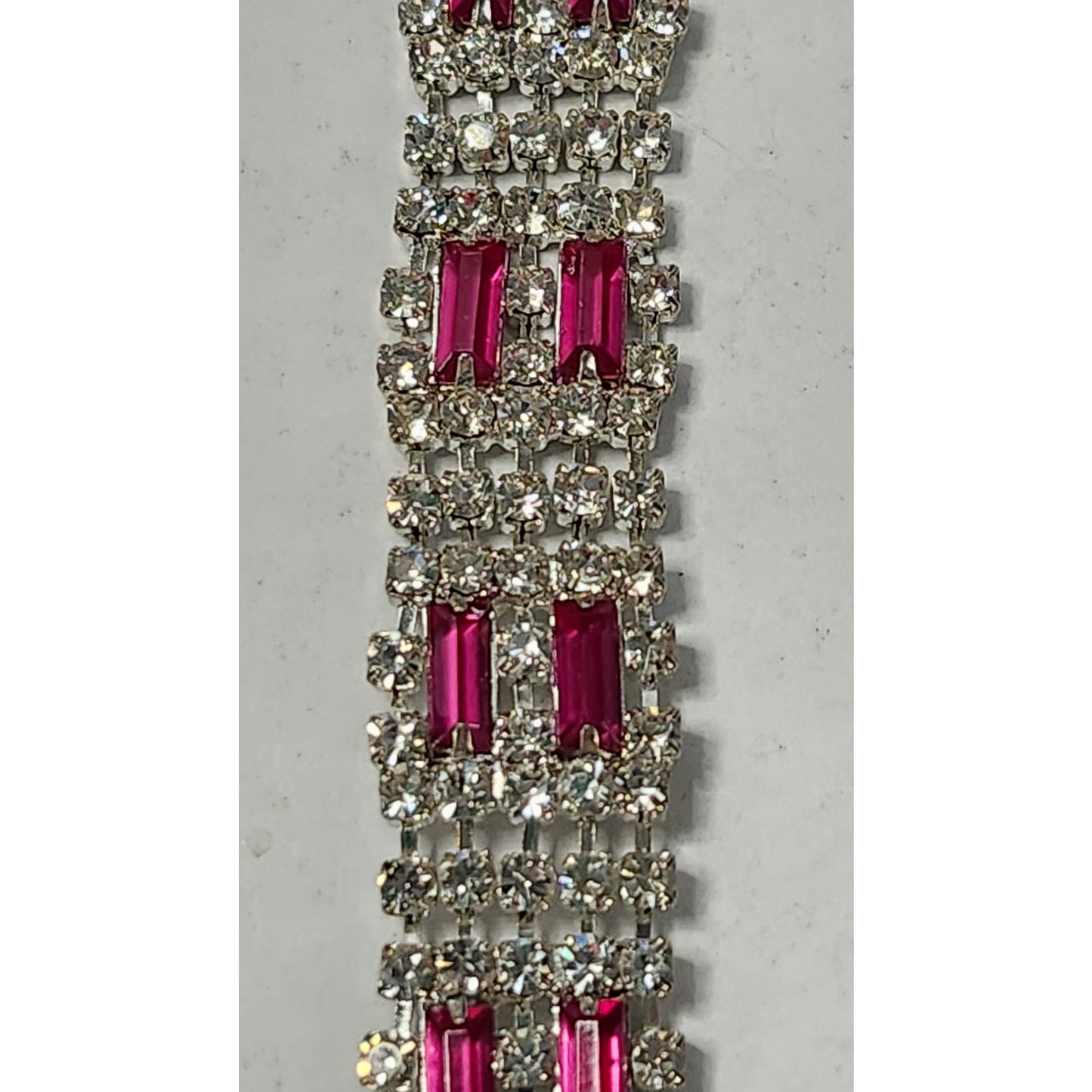 Vintage Ruby Rhinestone Silver-Tone Link Costume Bracelet 7.25"