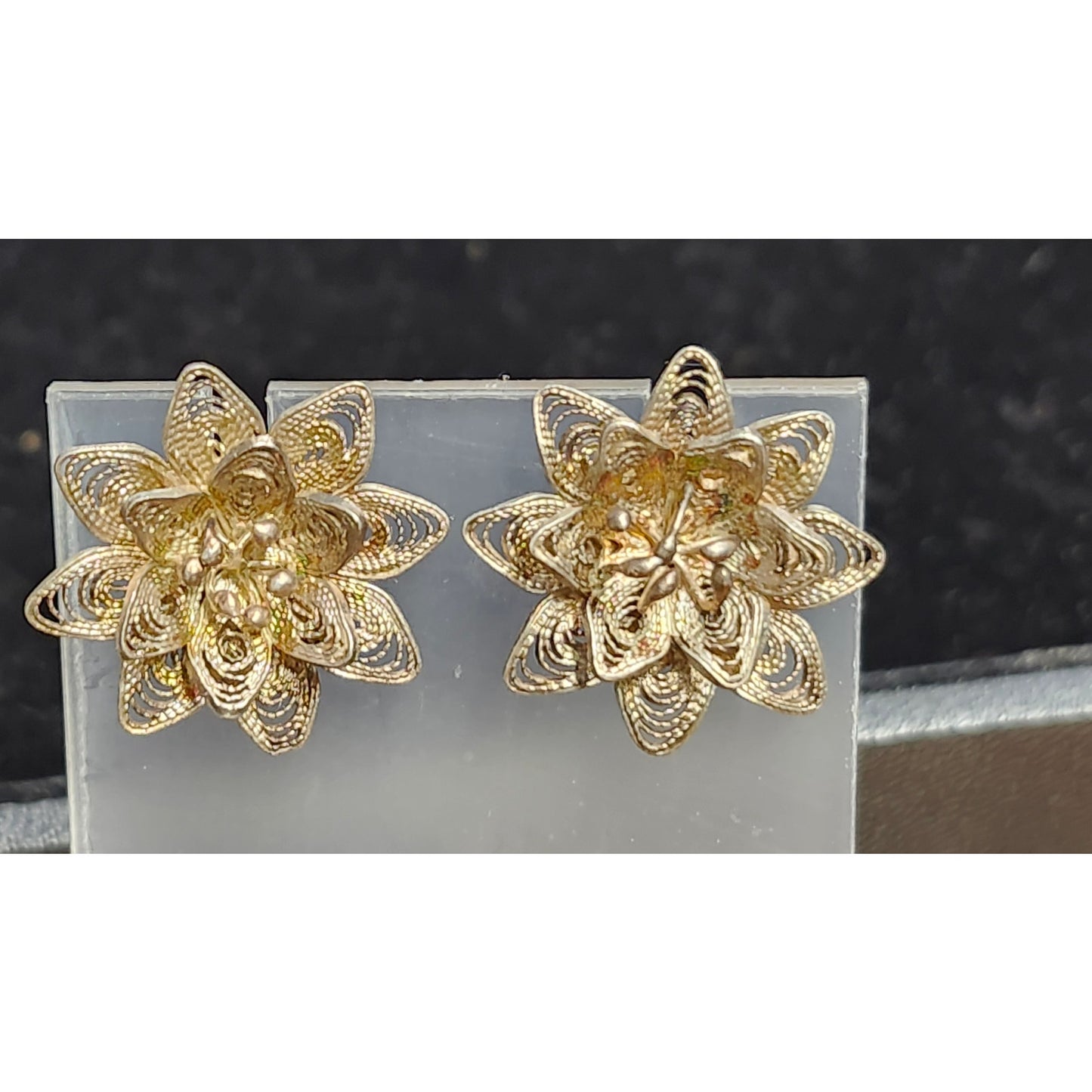 Vintage Sterling Silver Filigree Flower Stud Post Earrings Estate 3D Layered