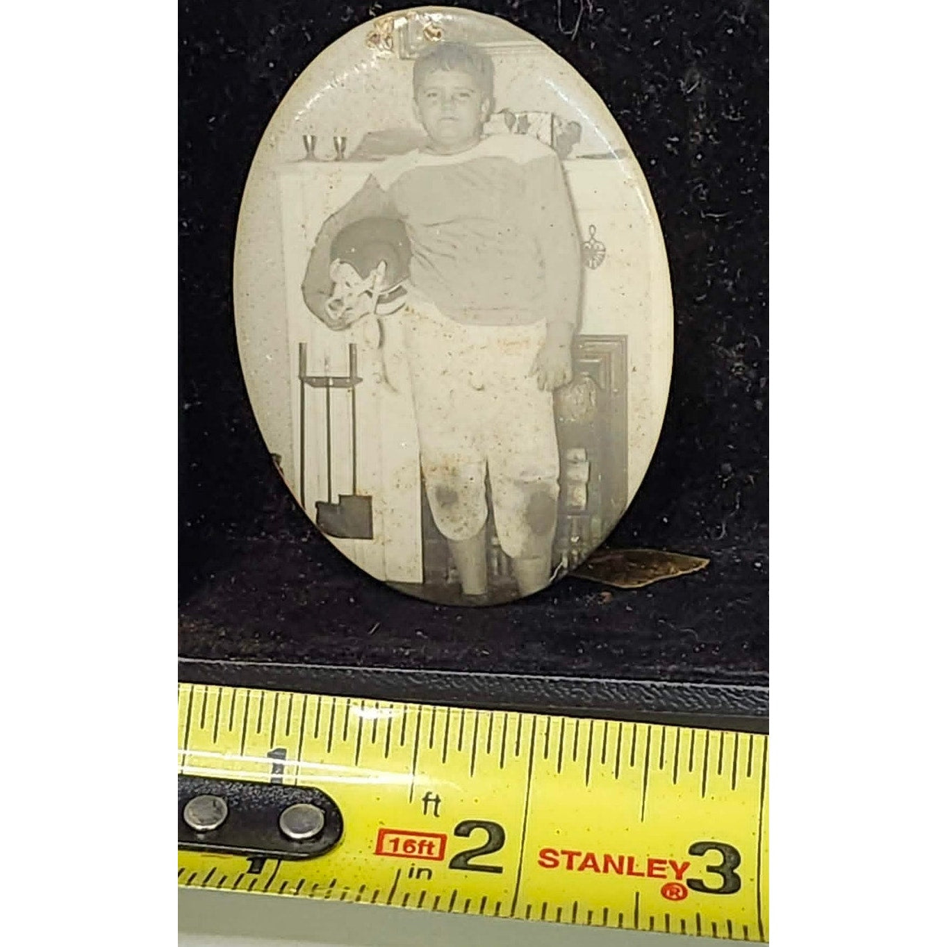 VTG 40s Celluloid Oval Compact Mirror Black White Real Photo Plaque Portrait