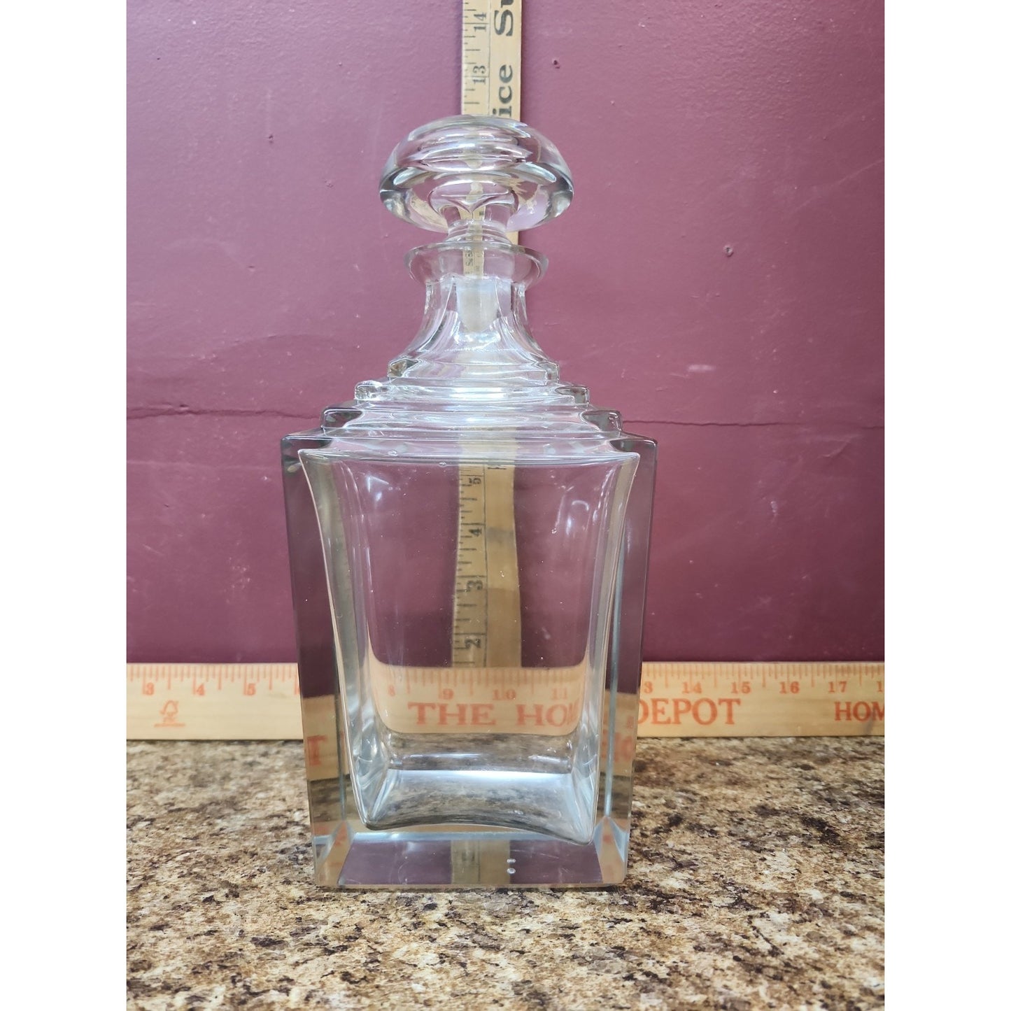 Art Deco / MCM Squared Crystal Whiskey Scotch Decanter w/ Stopper 10" UV Glow!