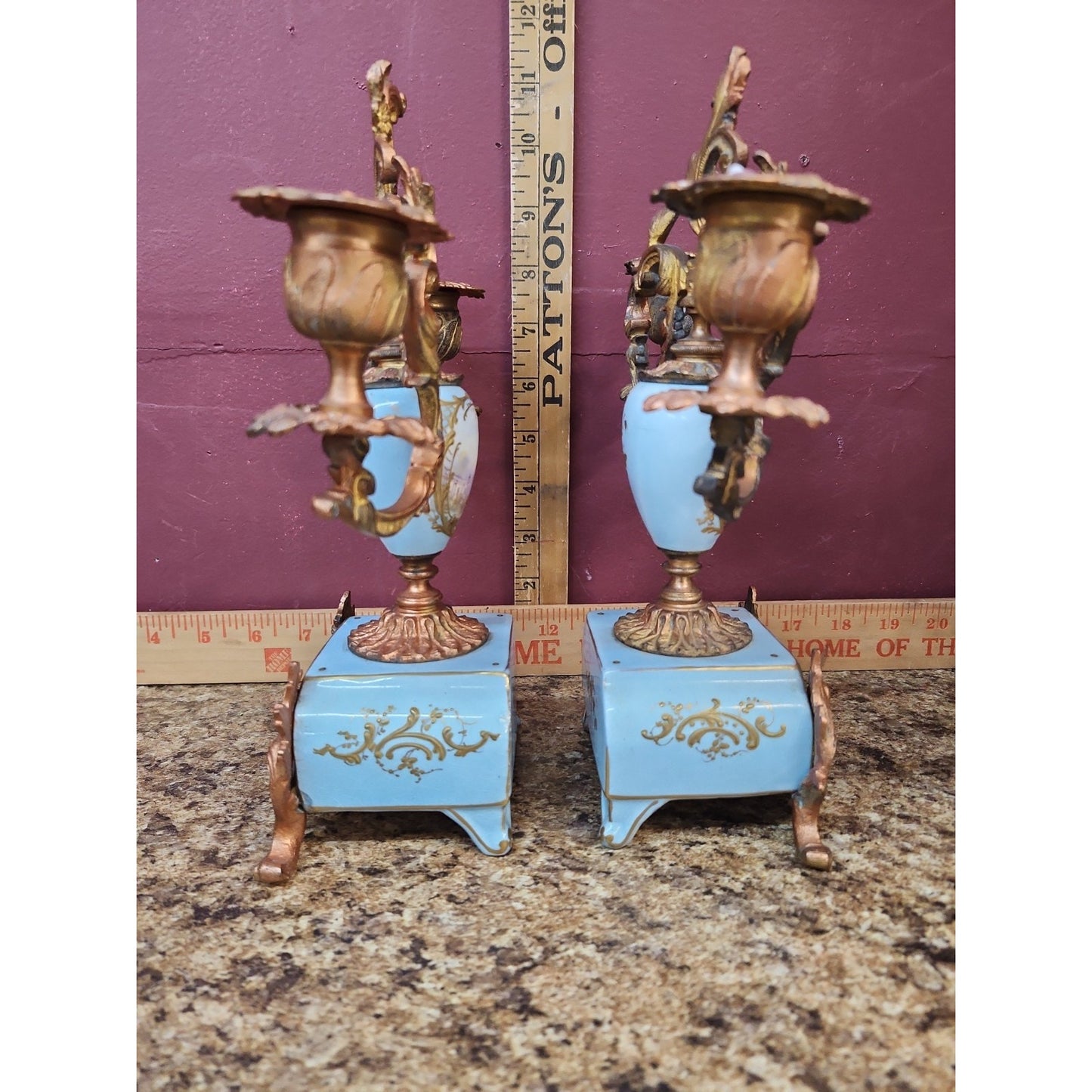 Pair of Antique French Sevres Gold Gilded Bronze and Hand Painted Porcelain...