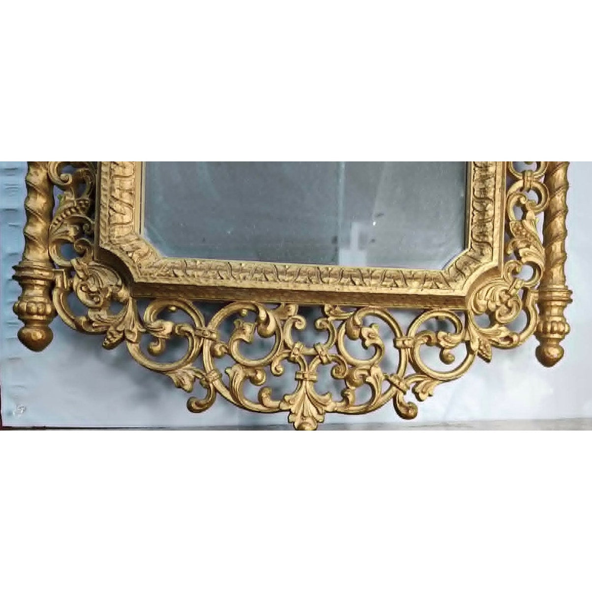 Vintage Homco 1971 Wall Mirror Gold Ornate Rococo Scroll Syroco USA 2041 32.5x17