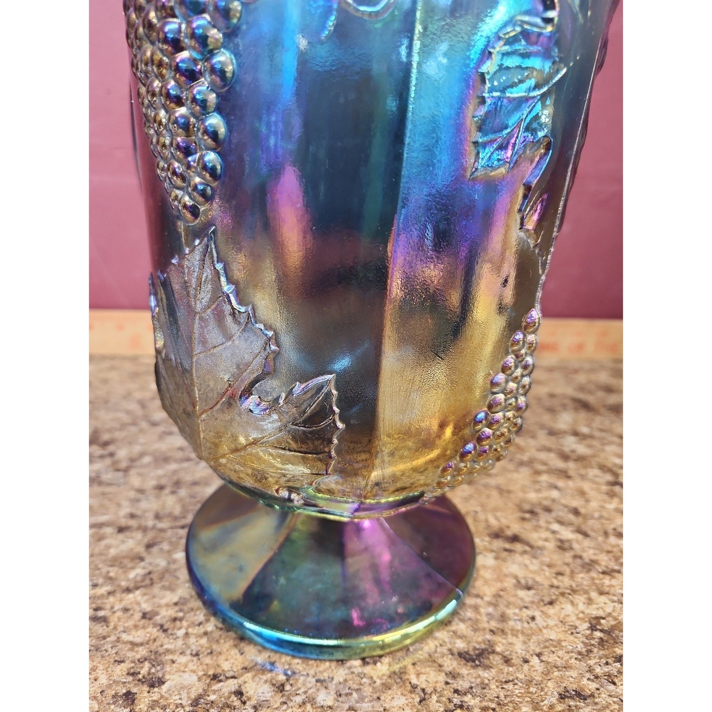 Vintage Indiana Glass Pitcher Blue Carnival Harvest Grape 10 1/4" T