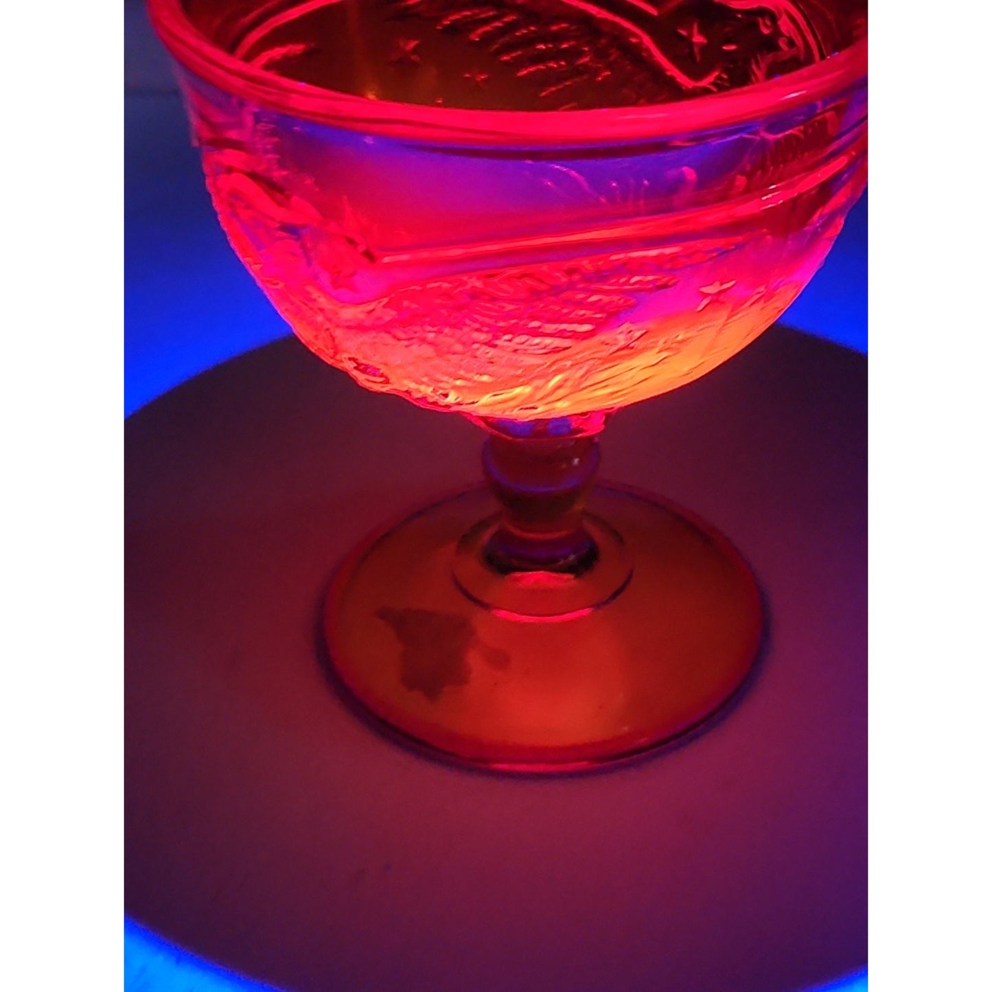 Amberina Eagle 4" Dessert Cup Goblet UV Reactive VTG LE SMITH Cadmium Glass