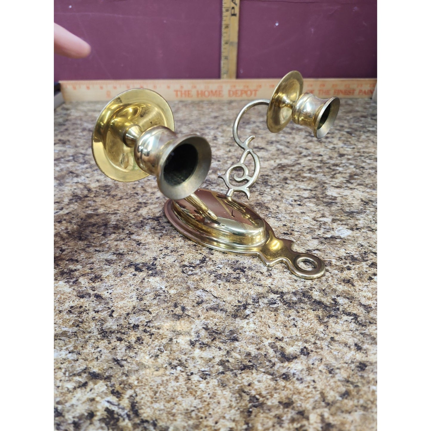 Hollywood Regency Revival Brass Candelabra Wall Sconce Double Arm 10.5” x 6” H