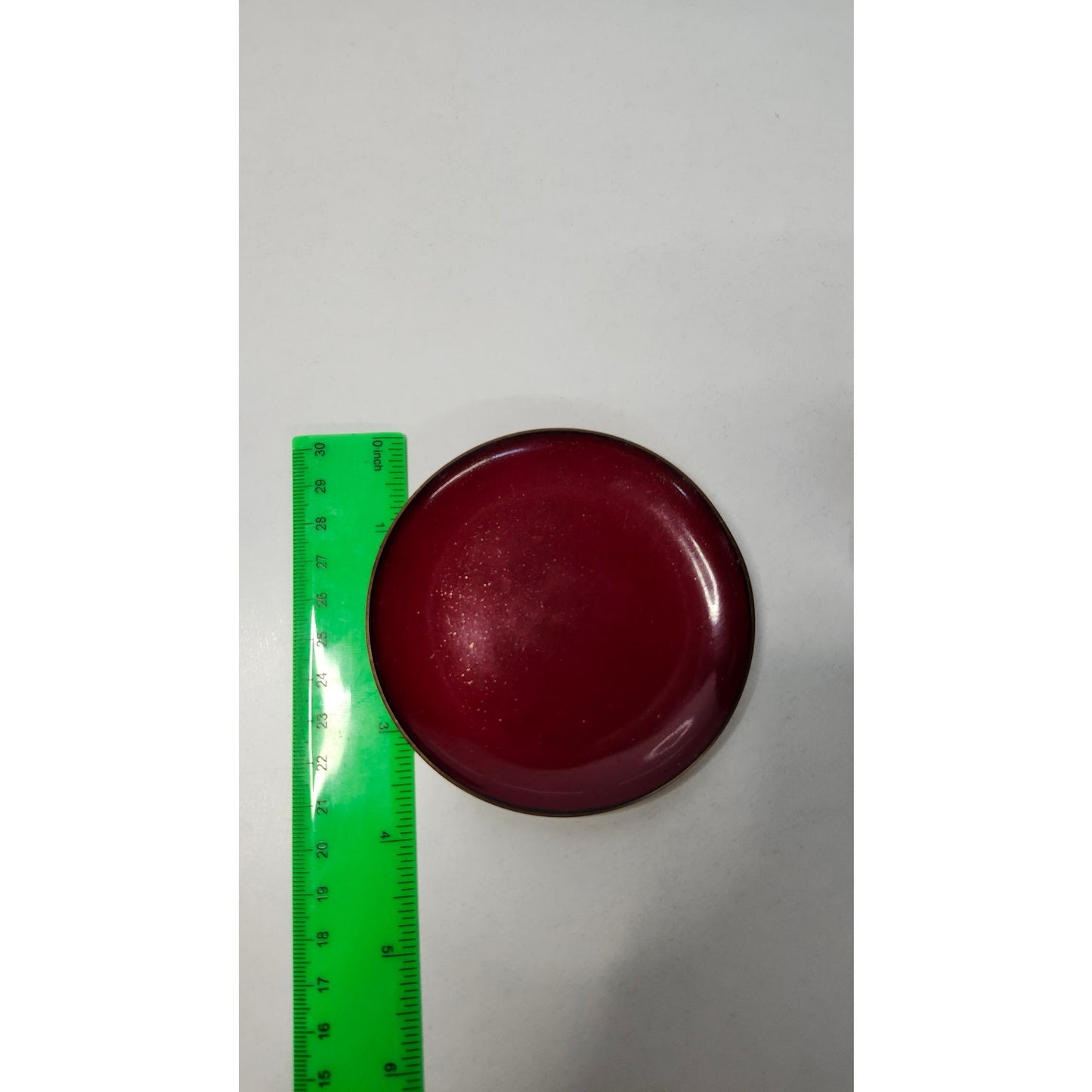 VTG Jade Snow Wong Red Enamel on Copper Cup and Saucer Set Mid Century Signed