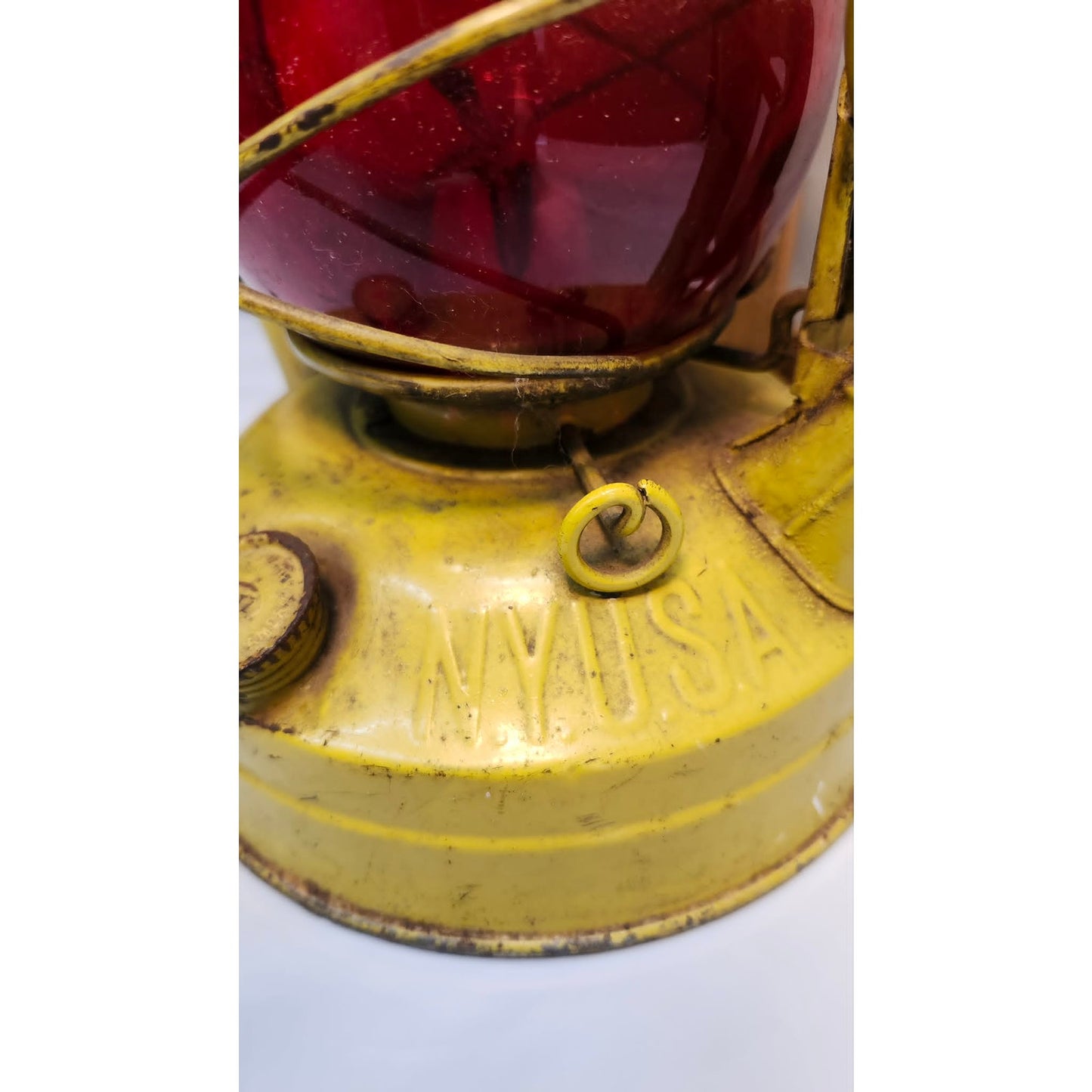 Vintage Dietz Vesta Railroad Lantern Yellow Red Glass Globe Oil Kerosene Lamp